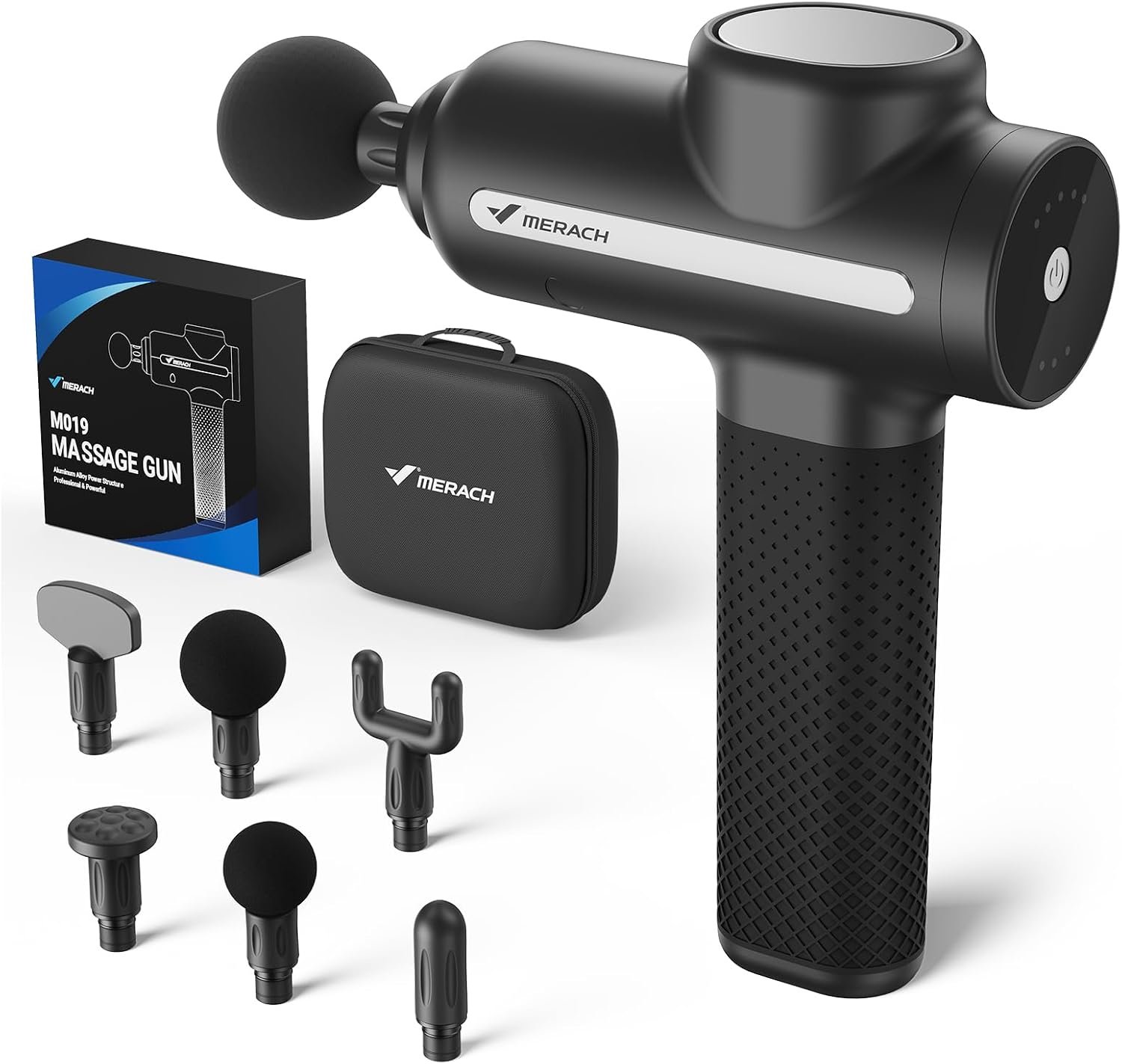 MERACH Massage Gun Deep Tissues Quiet Brushless Motor 6 Heads & 5 Speeds