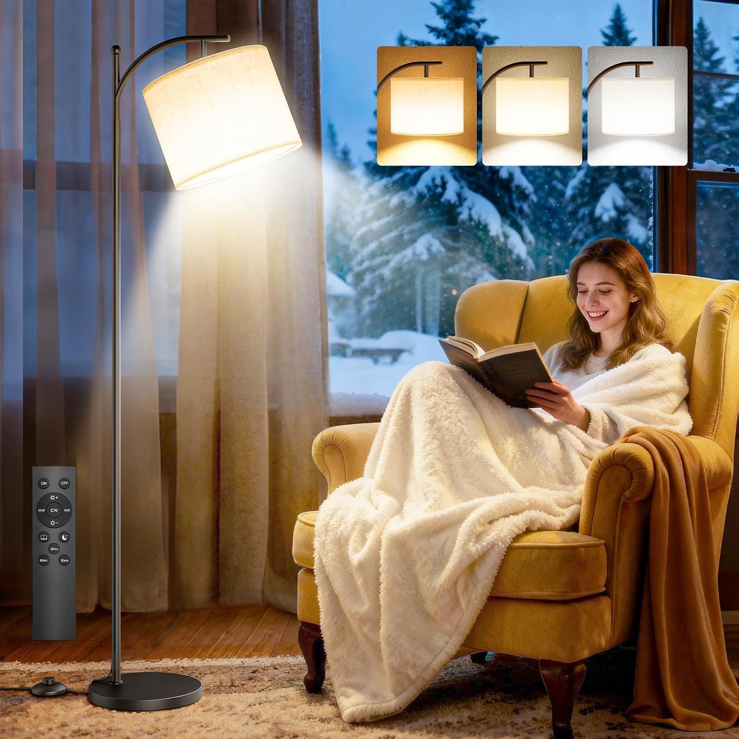 VOLISUN 10000 Lux Light Therapy Lamp, Sunlight Lamp with Magnetic Remote & Foot Switch, Adjustable Color/Brightness/Timer Happy Lamp, Full Spectrum LED Floor Lamp for Bedroom, Office, Reading