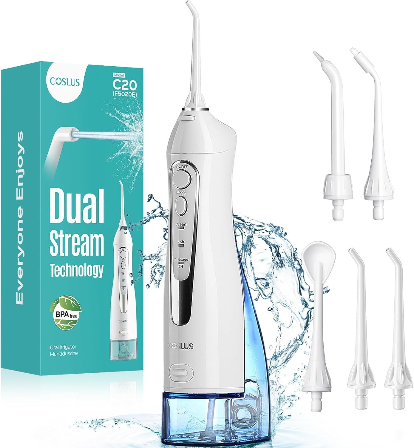 COSLUS ADA Accepted C20 Water Dental Flosser Pick, Professional Set White