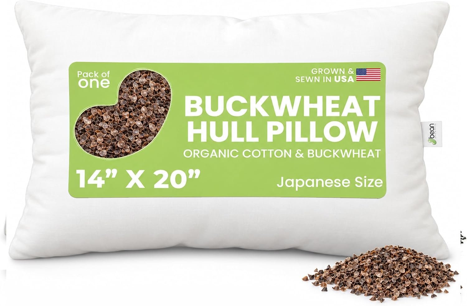 Bean Products Organic Buckwheat Hull Pillow, Japanese 14″ x 20″
