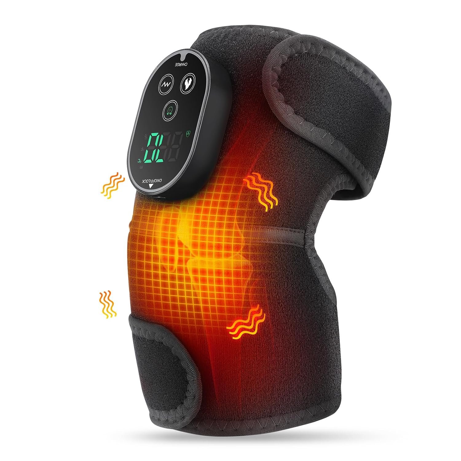 Cordless Heated Knee Massager with Vibration, FSA Eligible HSA, Heated Knee Brace Wrap Heating Shoulder Brace Support Wrap for Knee Elbow, Heating Pad with 6 Heating Levels, 3 Massage Modes&Timer