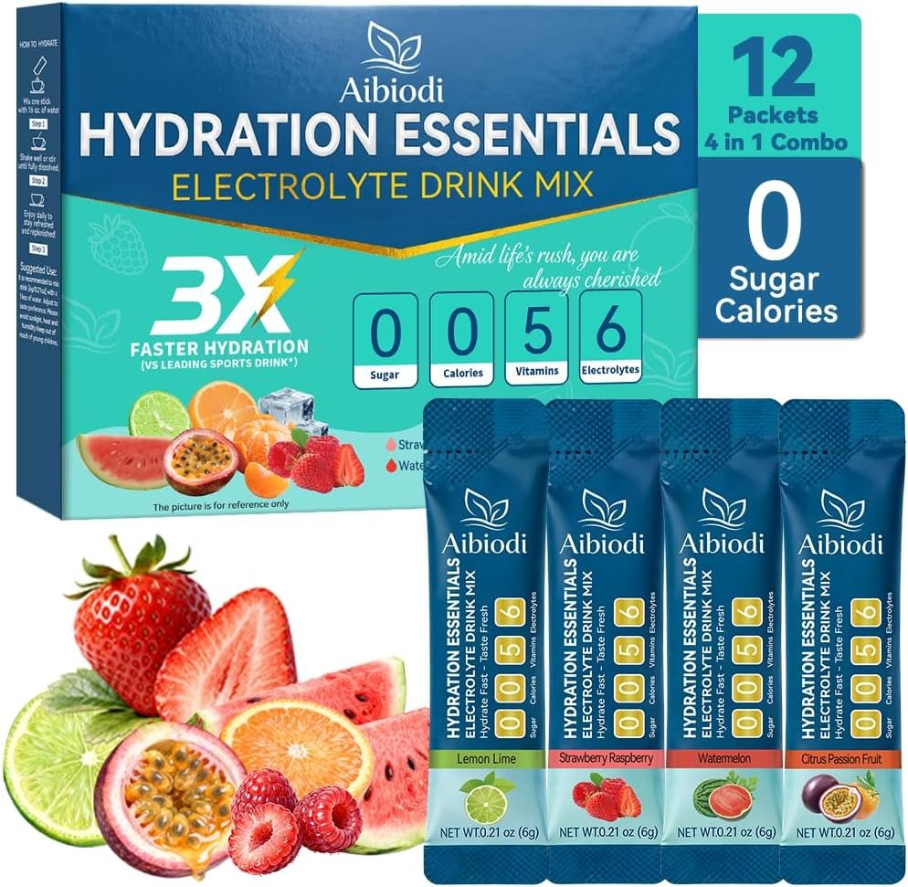 Electrolytes Powder Packets – Sugar Free & Zero Calorie Liquid Daily IV Drink Mix – Instant Hydration & Energy Supplement with 6 Electrolytes and 5 Vitamins, Keto Friendly & Vegan – 12 Sticks