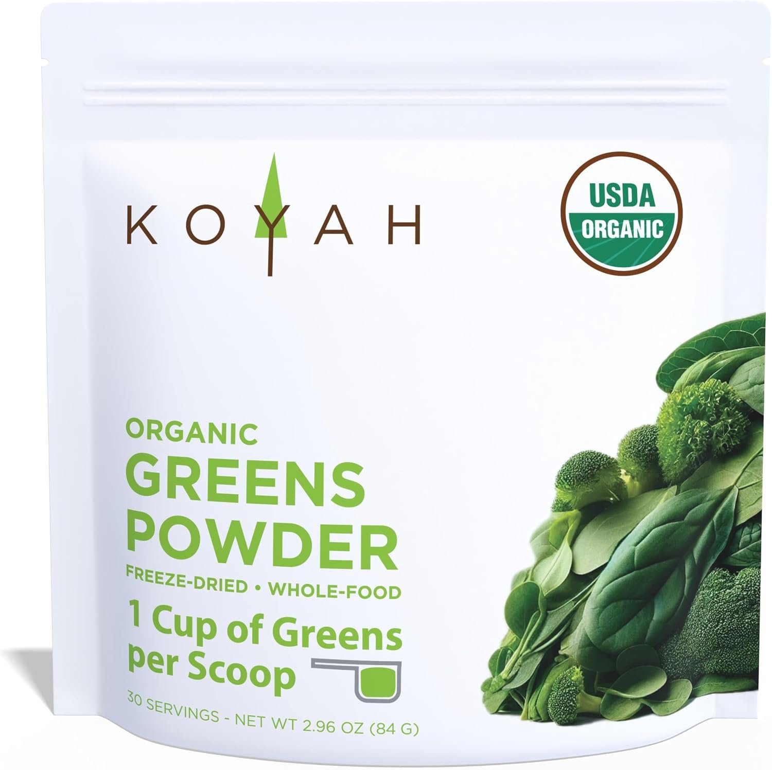 KOYAH – Organic Greens Blend Powder, Freeze-Dried: 30 Servings