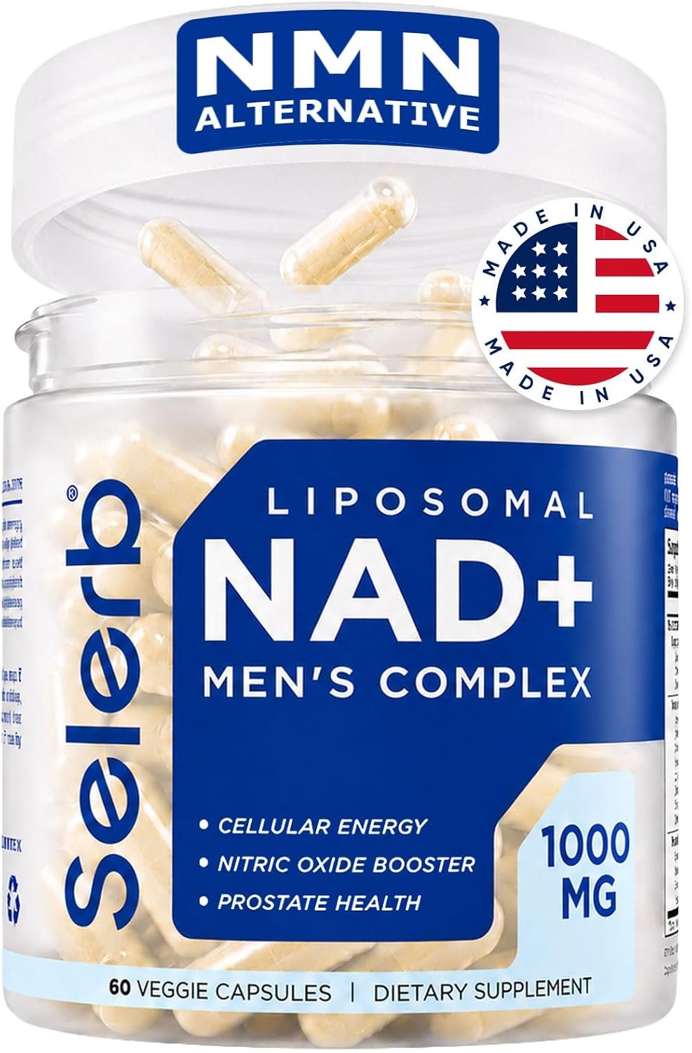 NAD Supplement for Men – Liposomal NAD+ NMN Alternative Nitric Oxide Prostate Health Supplements with Resveratrol, CoQ10, L Citrulline and Lycopene for Anti-Aging & Cellular Energy Support 60 Capsules