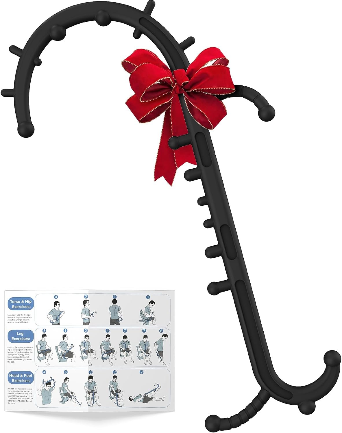 Back and Neck Massager for Pain Relief Deep Tissue, Upgraded Full Body Trigger Point Cane Massage Tools, Therapy Massage Stick Pressure Point Hook, Muscle Knot Remover Tool (Black)