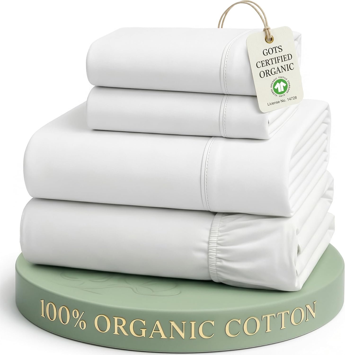 LANE LINEN Queen Sheets 100% Organic Cotton 4pc Percale Cooling – White