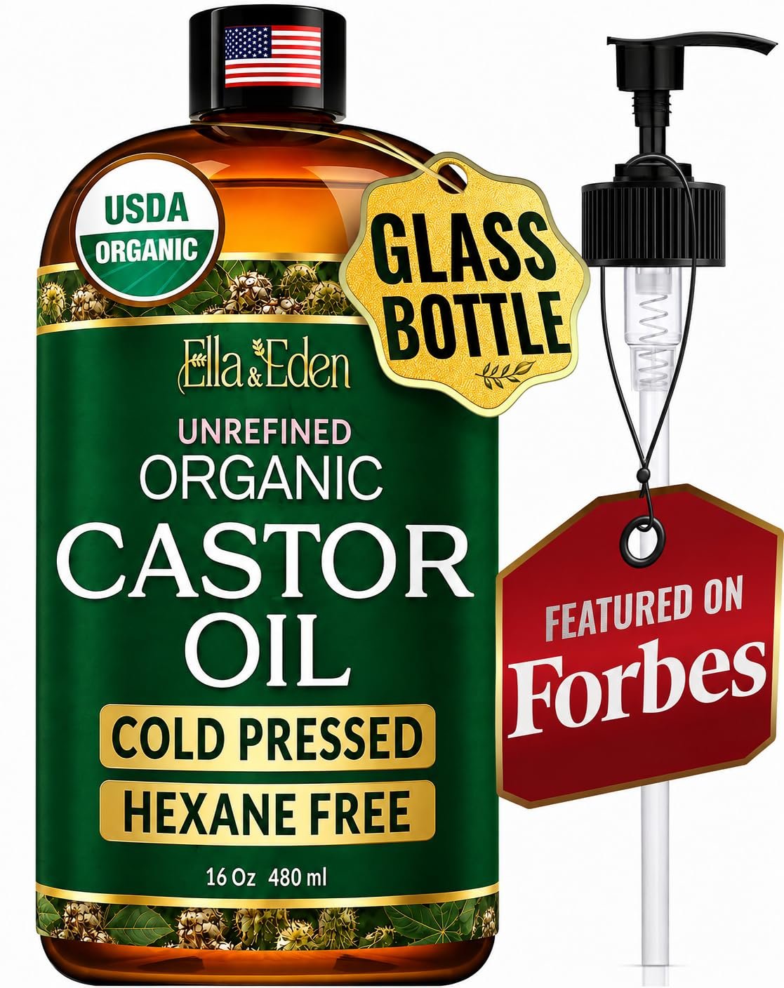 USDA Organic Castor Oil, 100% Pure Cold-Pressed Hexane-Free, 16 Oz