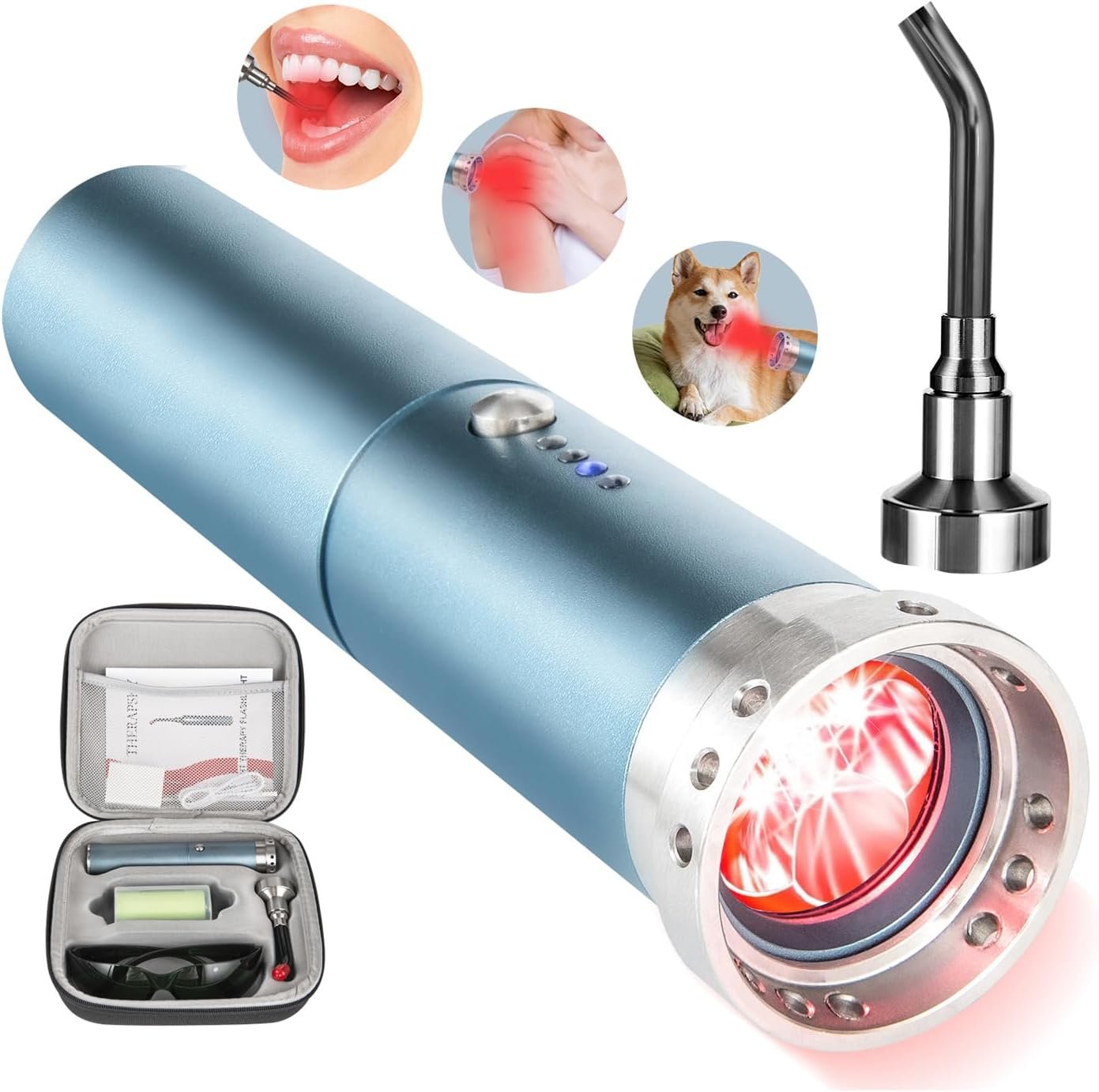 8-LED Handheld Red Light Therapy Wand, 5200mAh Near Infrared Torch with Detachable Oral Tip for Cold Sore, Mouth & Targeted Joint Pain Relief, 460/660/850/940nm Multi-Wave