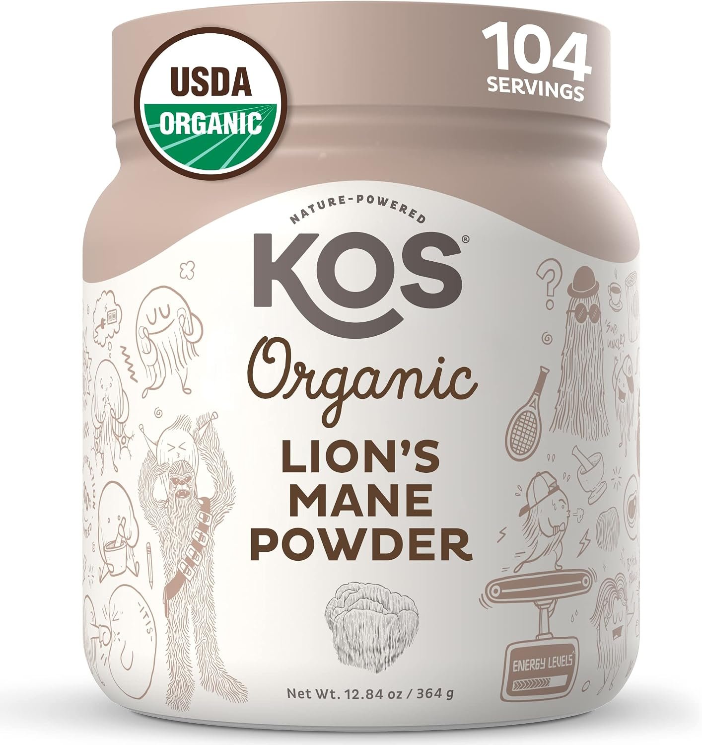 KOS Organic Lion’s Mane Powder – Natural Nootropic Superfood – Vegan Functional Mushroom, Plant Based, USDA Certified, Non-GMO, Soy & Gluten-Free – 104 Servings