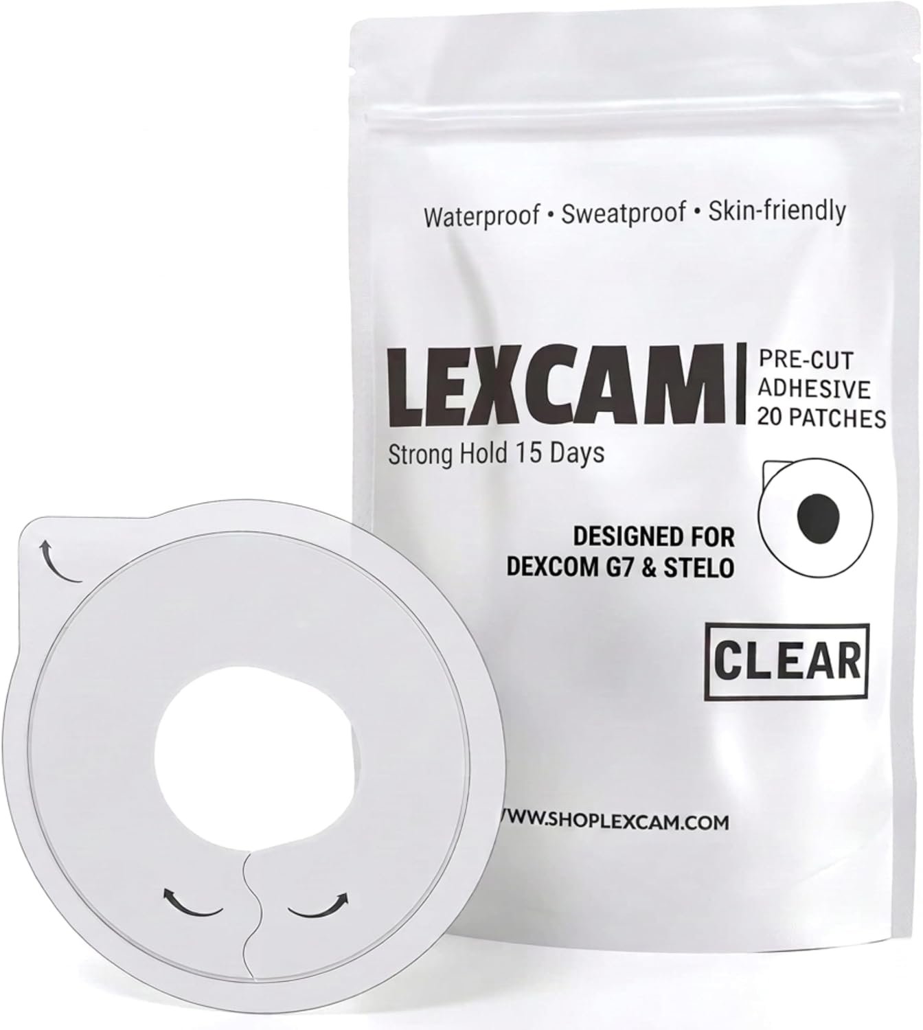 Lexcam Dexcom G7 Over Patches Waterproof 20 Pack, Strong Hold 15 Days Clear