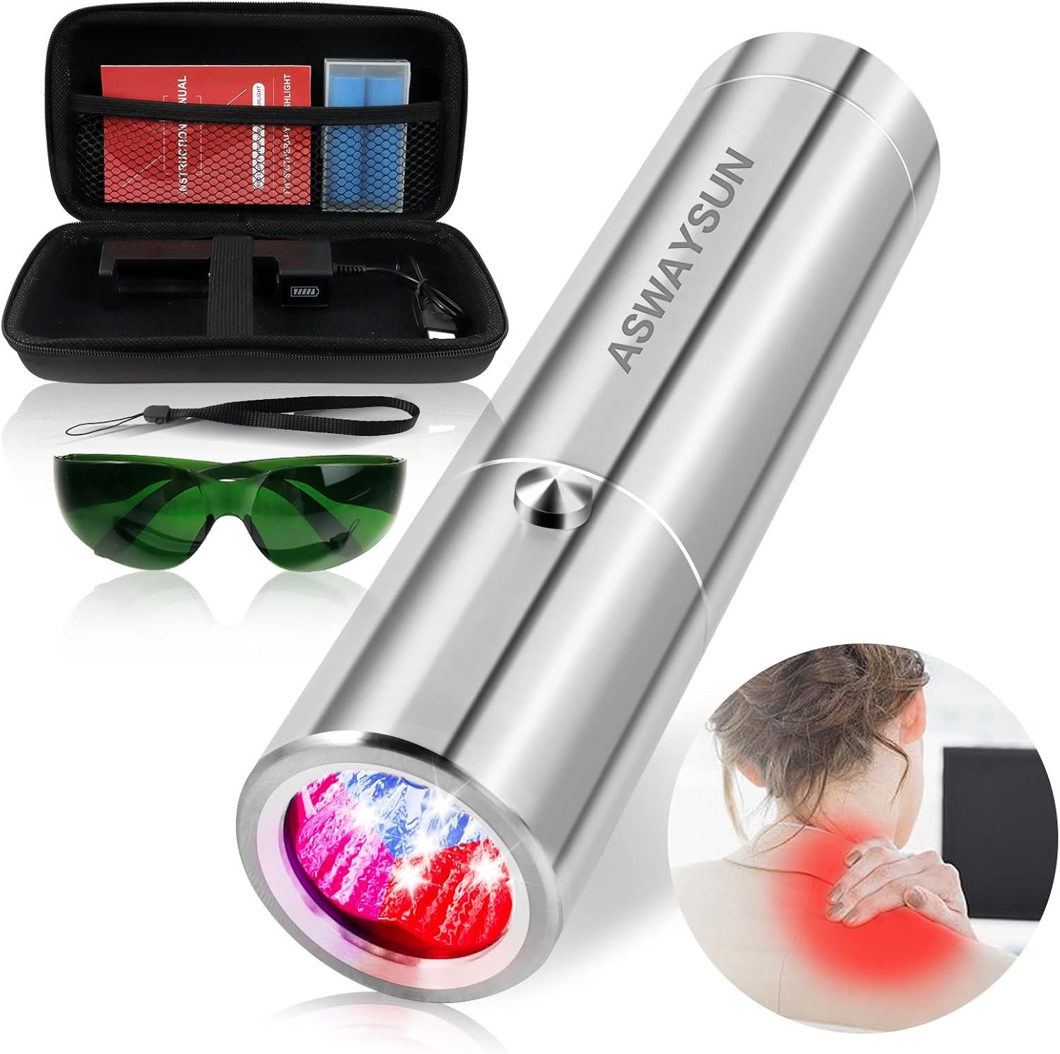 Red Light Therapy, Portable Powerful Red Infrared Light Therapy Device w/5 LEDs 5 Wavelengths, ASWAYSUN Blue Light Healing Therapy Torch for Body Knee Hand Muscle Joint Pain Relief Near Infrared Light