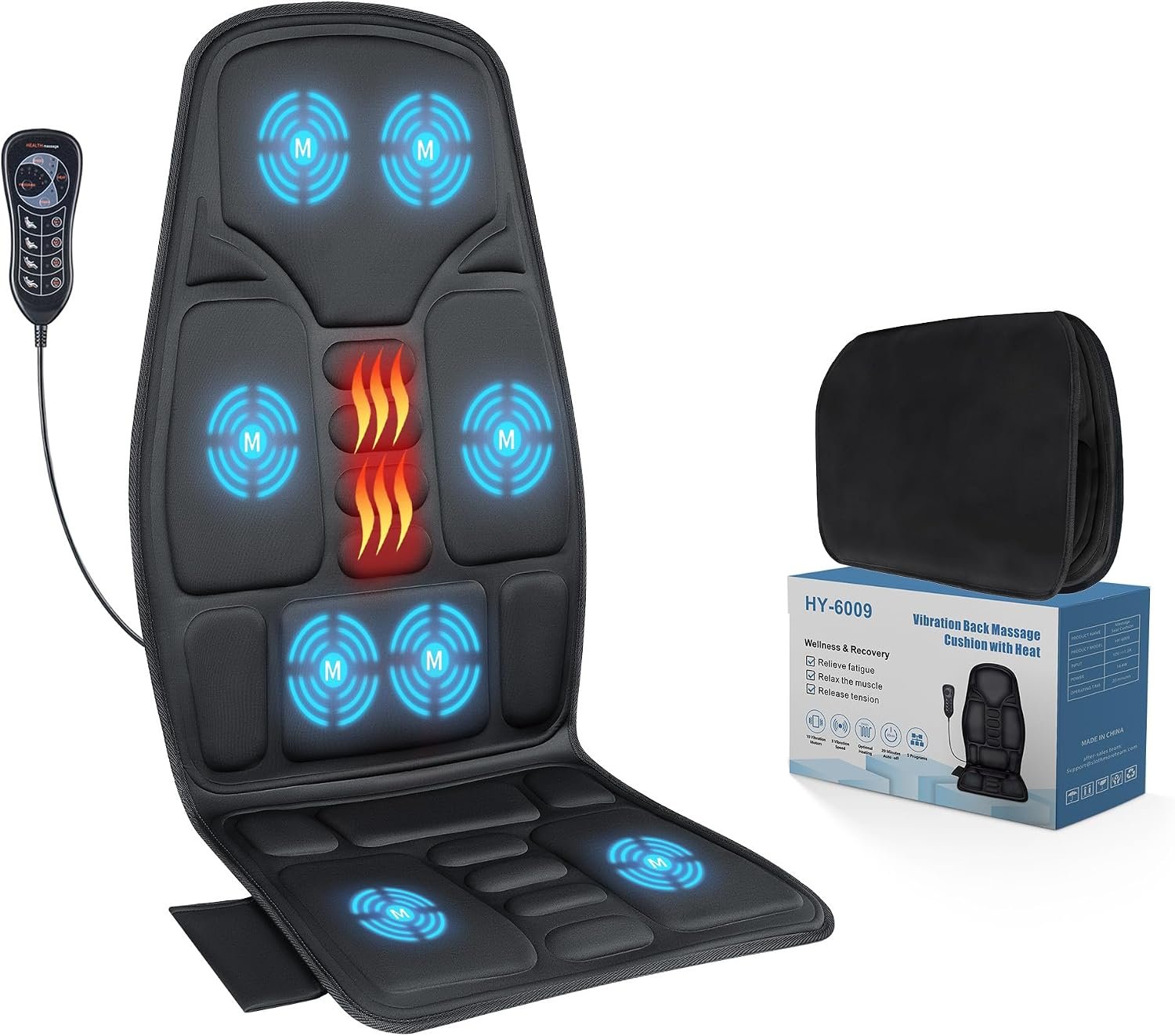 SLOTHMORE Vibration Back Massager for Chair with Heat, Chair Massager Pad with 8 Vibration, Massage Seat Cushion for Office Chair, Home Recliner & Sofa, Relaxing Gifts for Mom & Dad