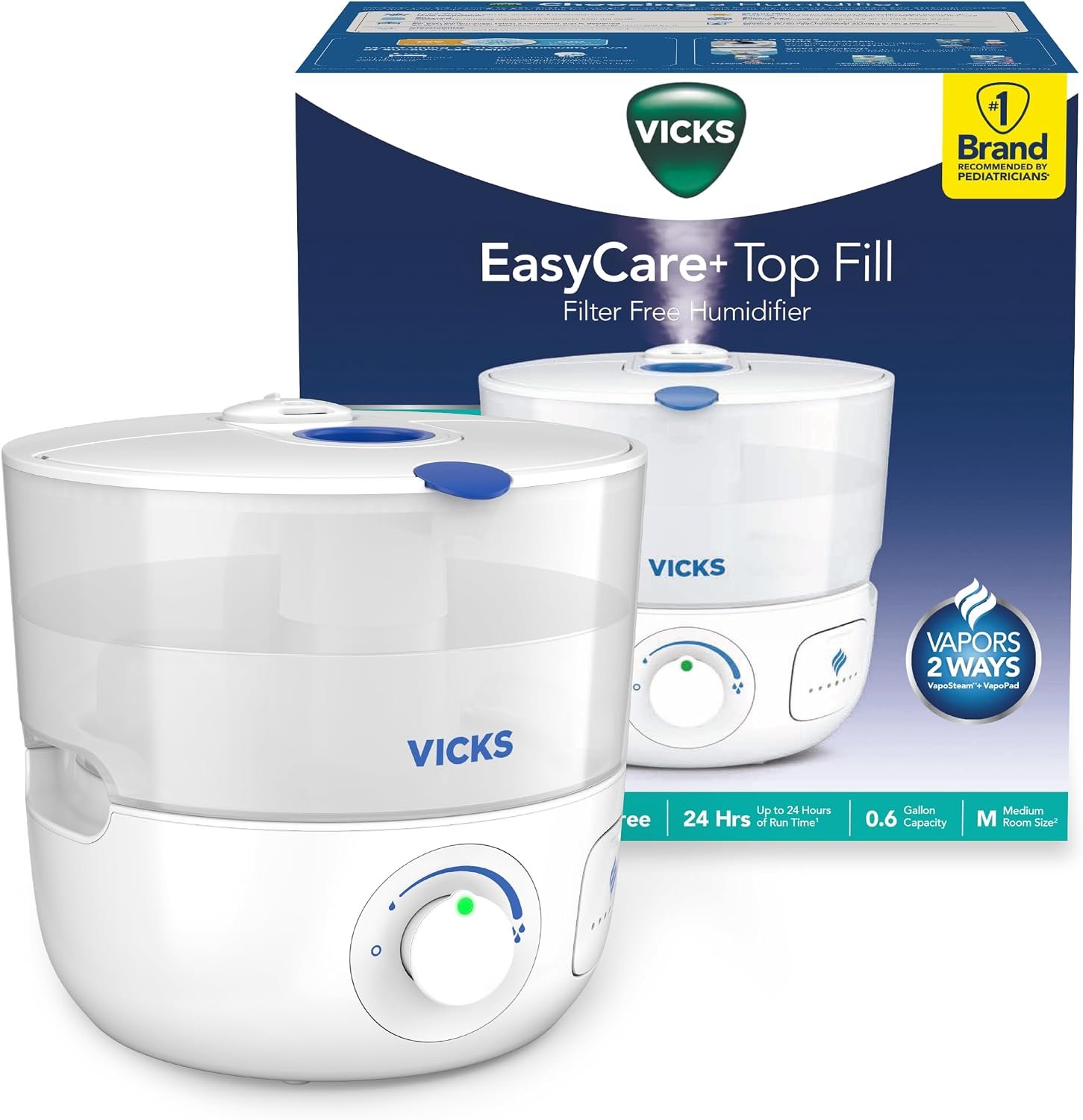 Vicks EasyCare Plus Top Fill Filter-Free Cool Mist Humidifier, White