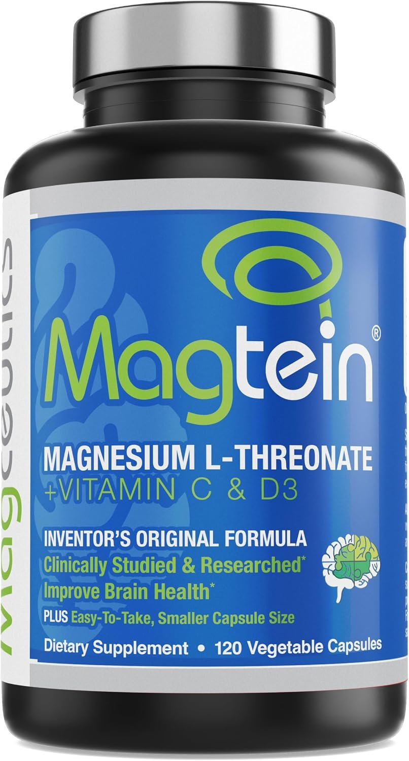Magtein Magnesium L-Threonate to Improve Cognition, Focus, Memory, Sleep Quality and Brain Health with Small Caps – 120 Vegetable Capsules