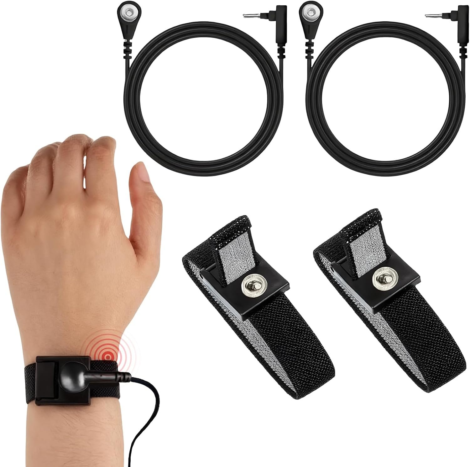 Grounding Wristband & Cable – ESD Wrist Strap Kits Compatible with TENS EMS Units, Wrist Circumference 7″, 15 Feet Length Cable (Black)