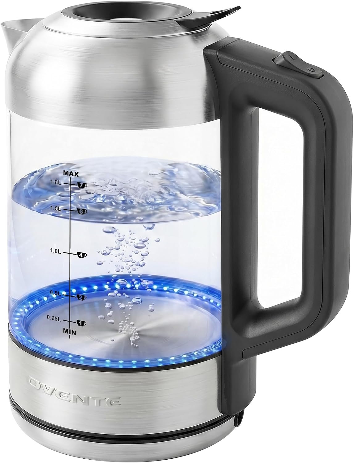 OVENTE 1.8L Glass Electric Kettle Water Boiler, Silver KG751S