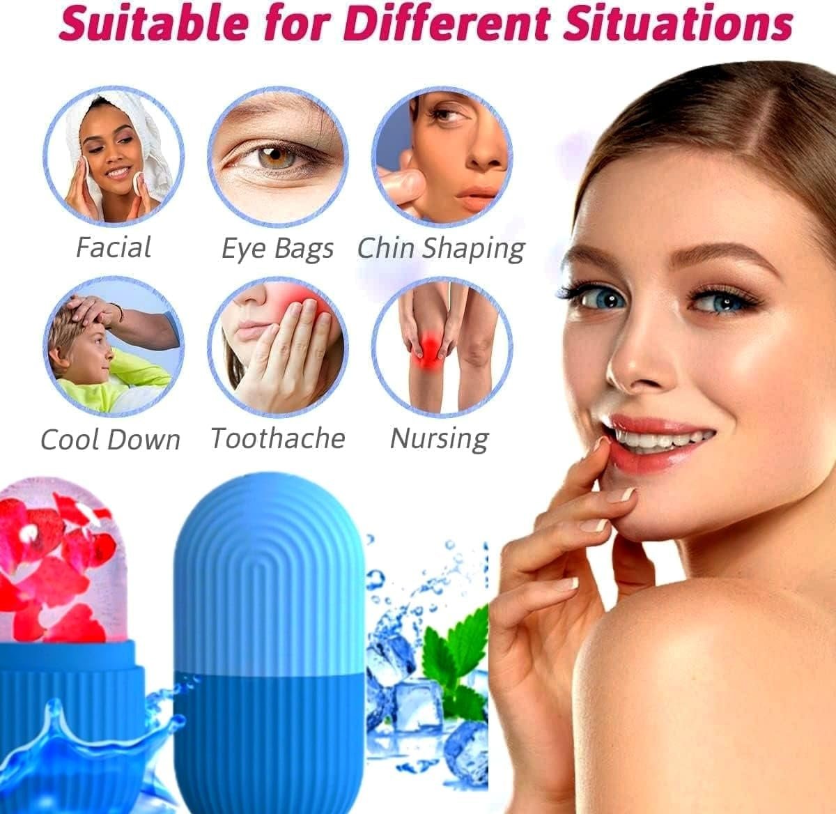 ARSA Pack of 3 – Ice Roller for Face, Eyes, Body Massage. Natural Cold Therapy to Eliminate Puffiness, Dark Circles, Wrinkle. Promotes Blood Circulation for Glowing, Soft (Pink, Purple & Blue)