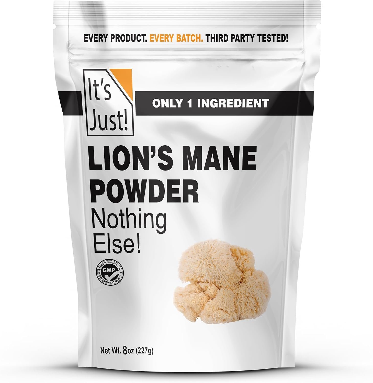 It’s Just! – Lion’s Mane Mushroom Powder, Natural Raw Superfood, Brain Support, Immune Health, Boost Energy, Non-GMO, 8oz