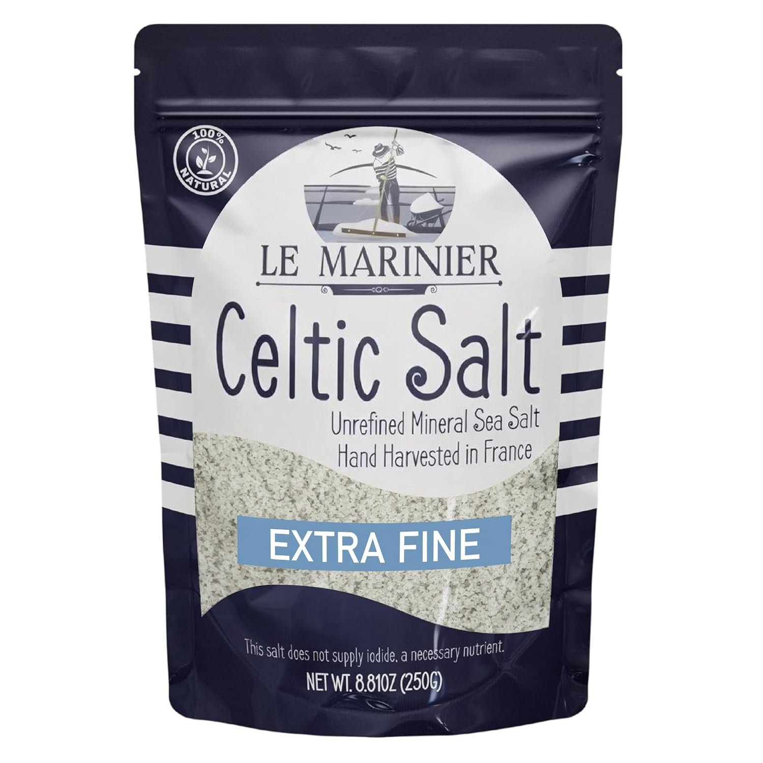 Le Marinier Celtic Salt Organic Extra Fine, 0.6 lb – 8.81oz. Mineral Rich 100% Natural and Unrefined. French Sea Salt with +82 Vital Minerals. Hand Harvested (0.6 lb Extra Fine)