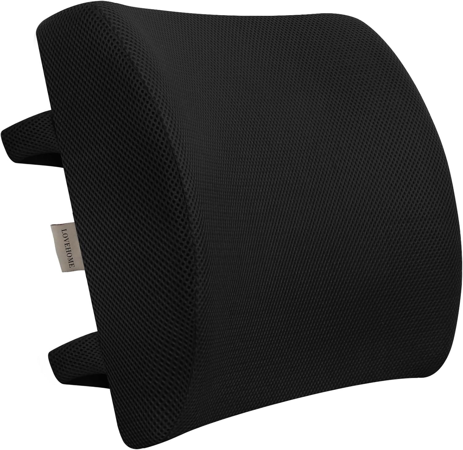 Lumbar Pillow for Chair and Car, Back Support for Office, Memory Foam Cushion with Mesh Cover – Black