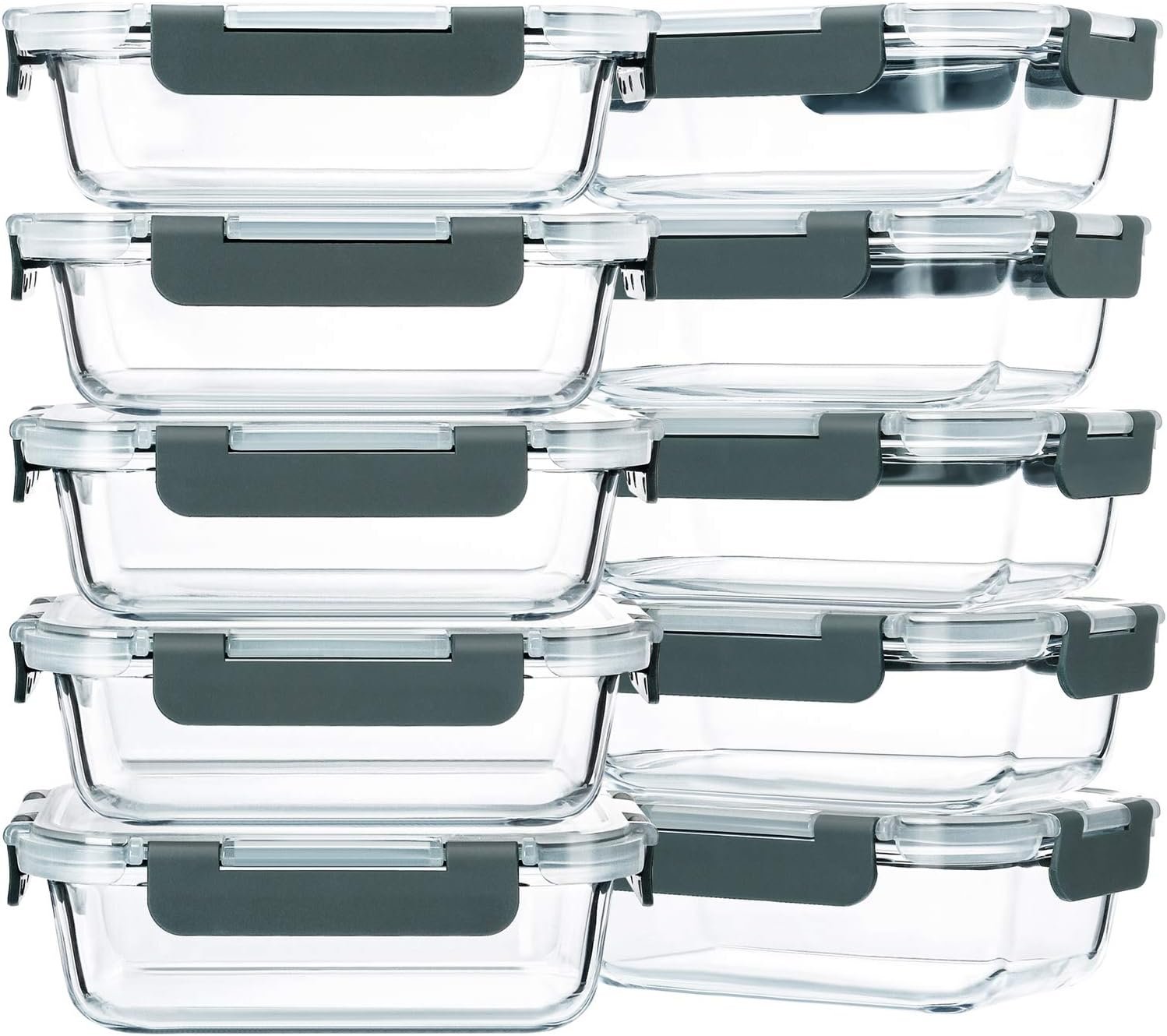 M MCIRCO 10 Pack,22 oz Glass Food Storage Containers with lids, Gray