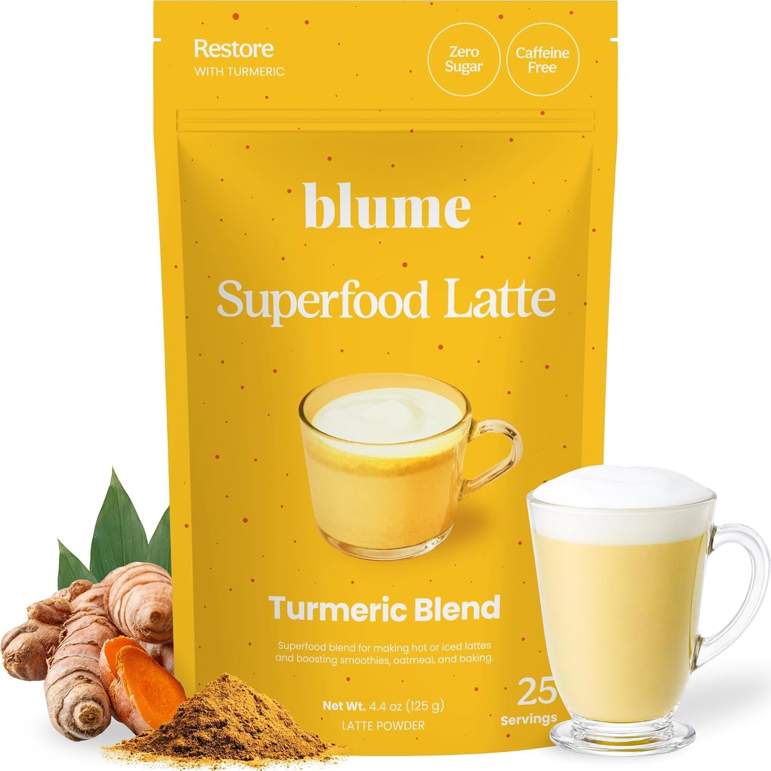 Blume Turmeric Superfood Latte – Sugar Free Golden Milk, 25 Servings