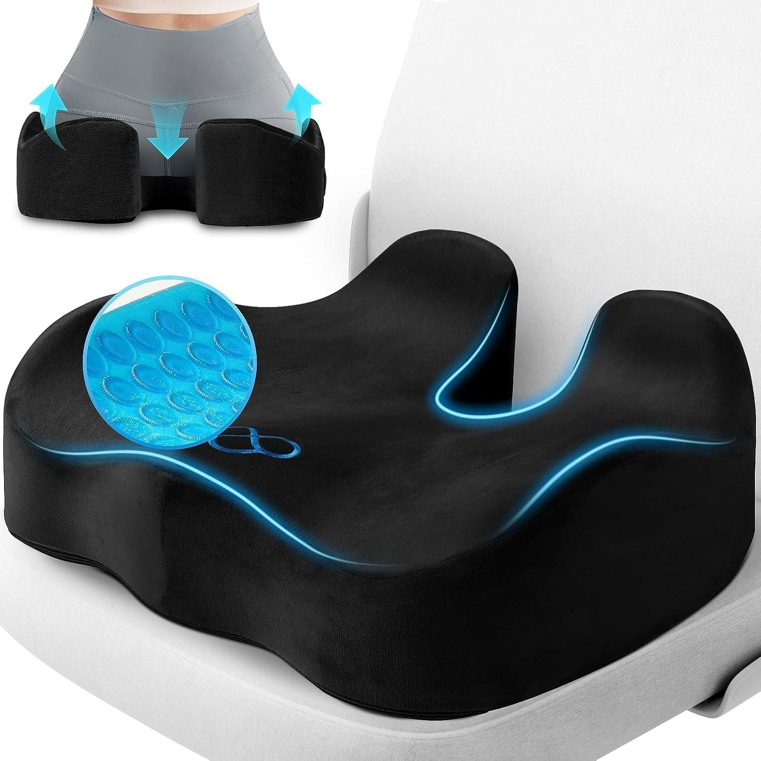 CushyOasis Seat Cushion, Gel Memory Foam Office Chair Cushions, Black
