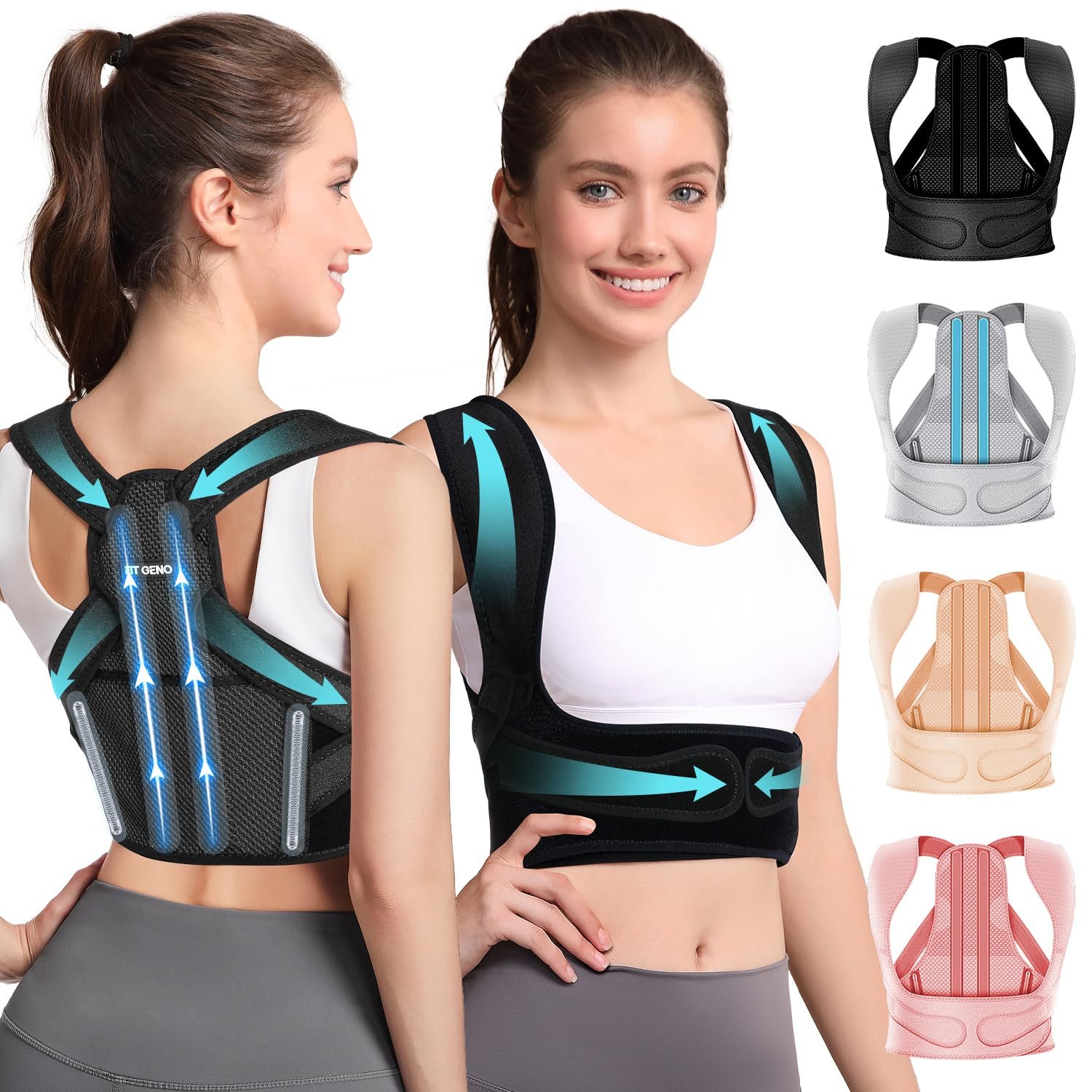 Fit Geno Posture Corrector for Women Lite, Upper Back Brace for Slouching