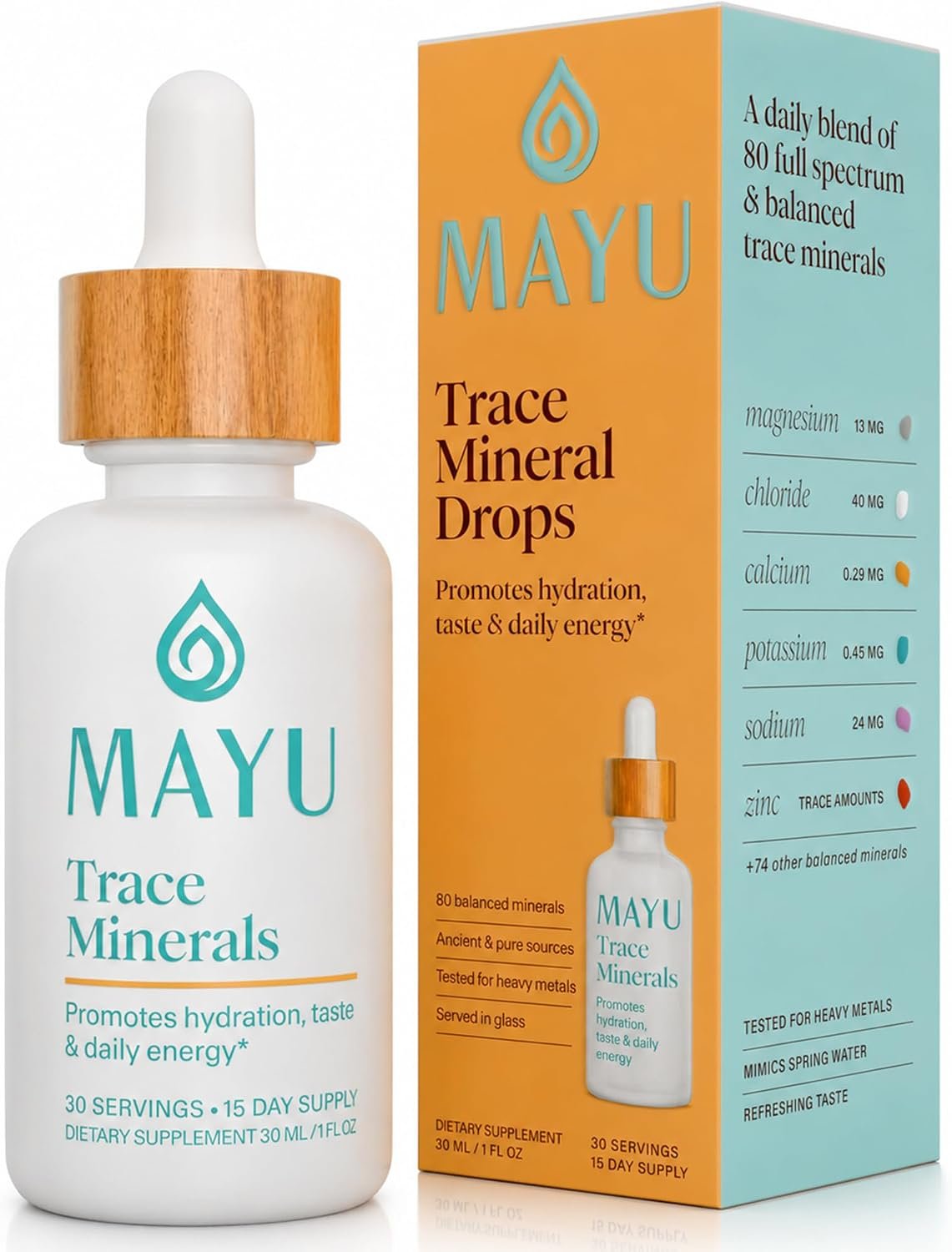 MAYU Trace Mineral Drops, 80+ Ionic Minerals for Water, 1 oz, 30 Servings