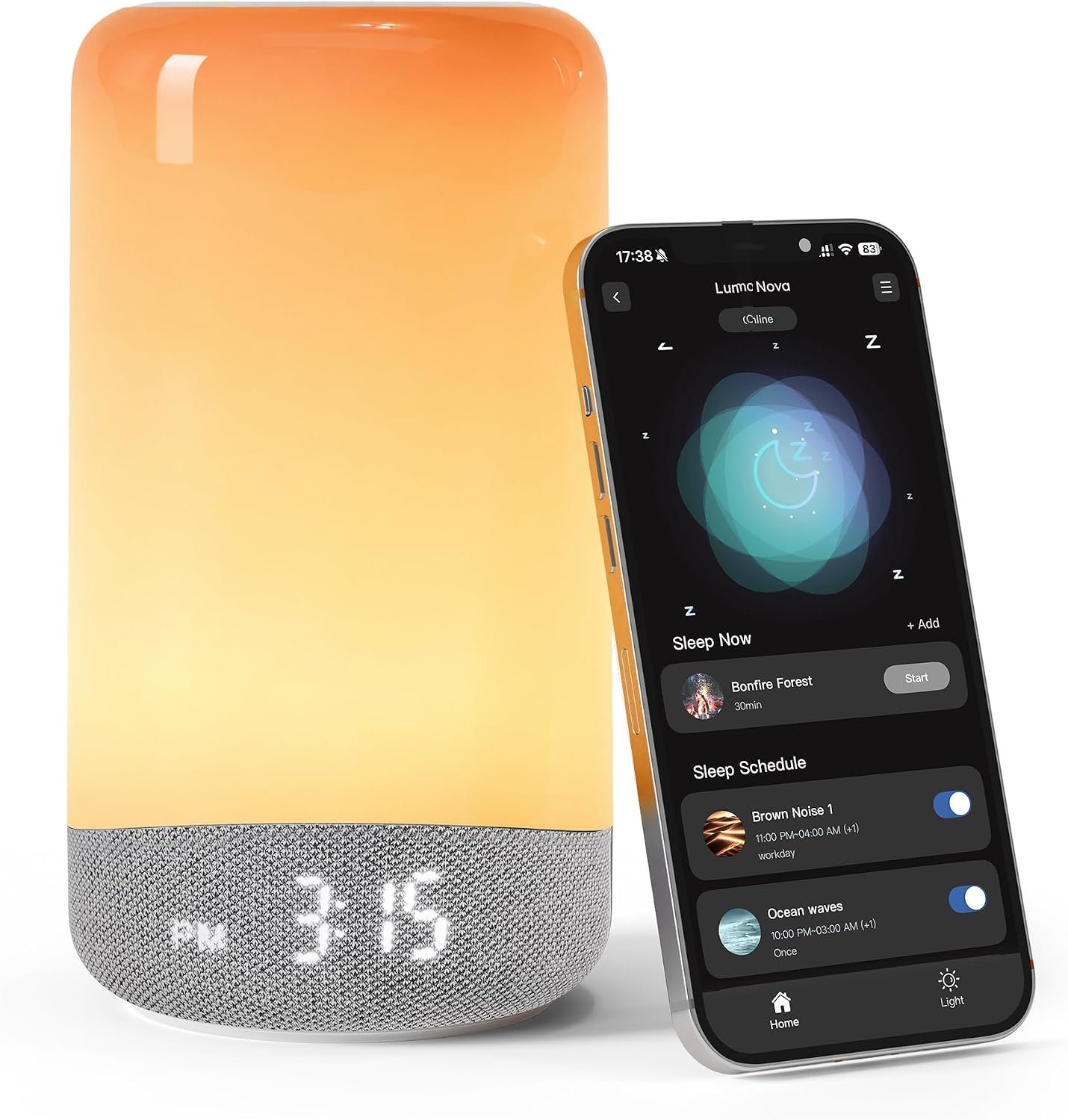 ecozy 3 in 1 Sunrise Alarm Clock White Noise Machine with Smart App Control