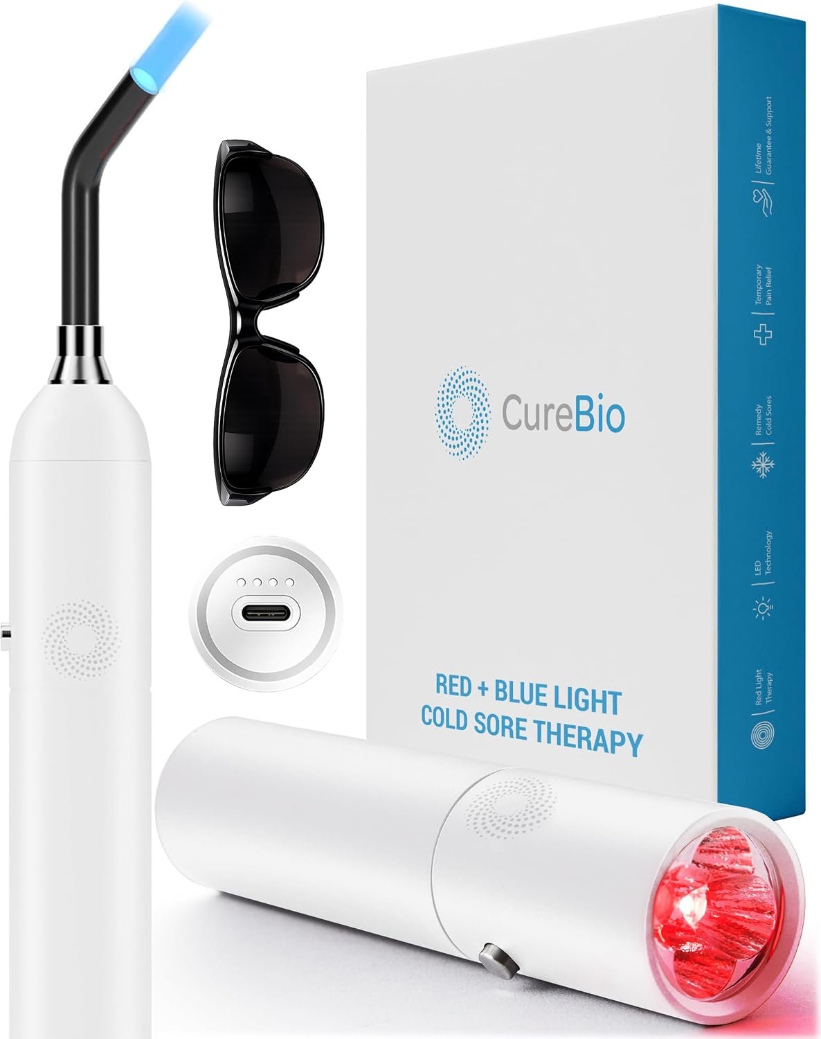 Cold Sore Red Light Therapy Wand with Blue and Infrared Wavelengths