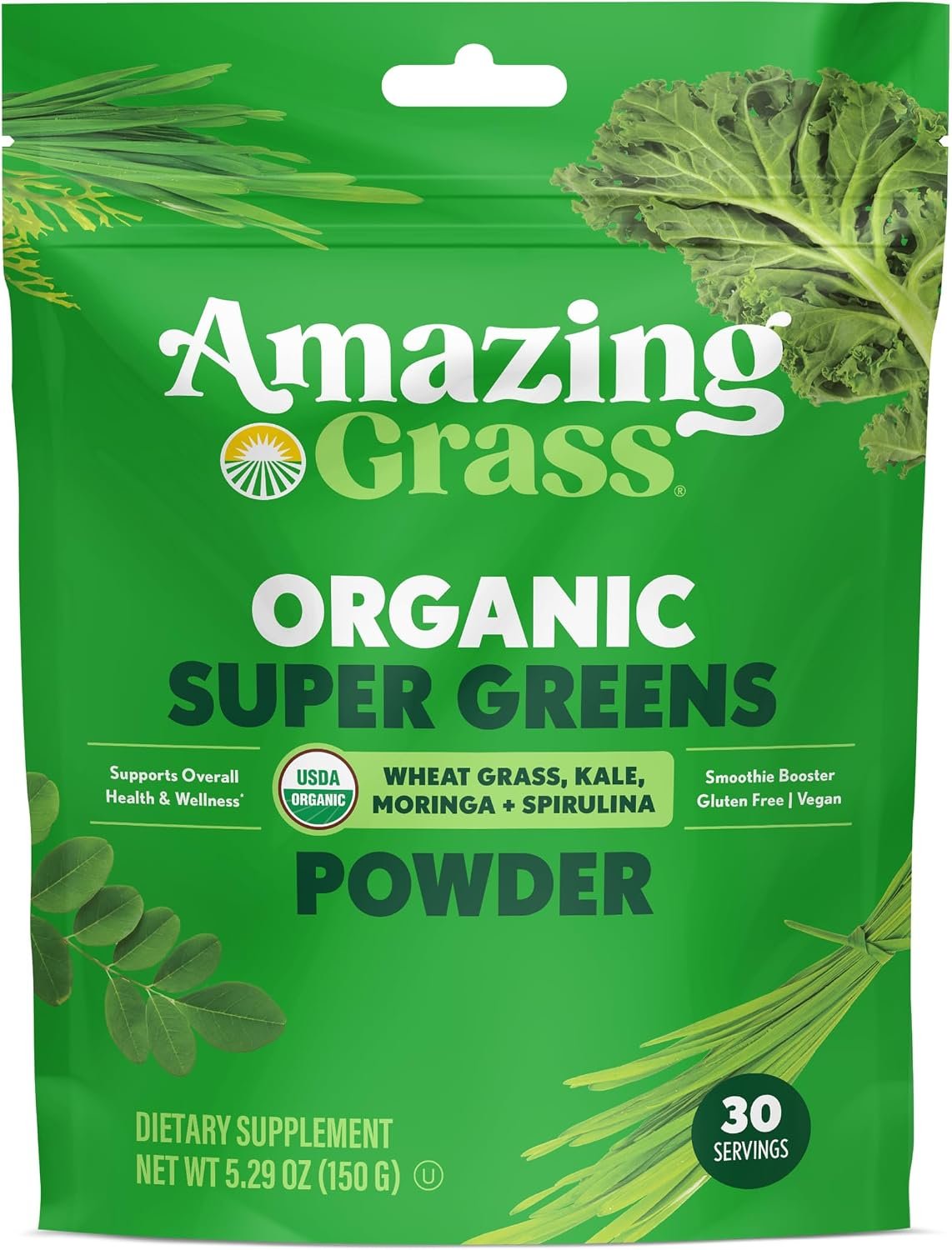 Amazing Grass Super Greens Booster Smoothie Mix, Spirulina, Moringa, 30 SRV
