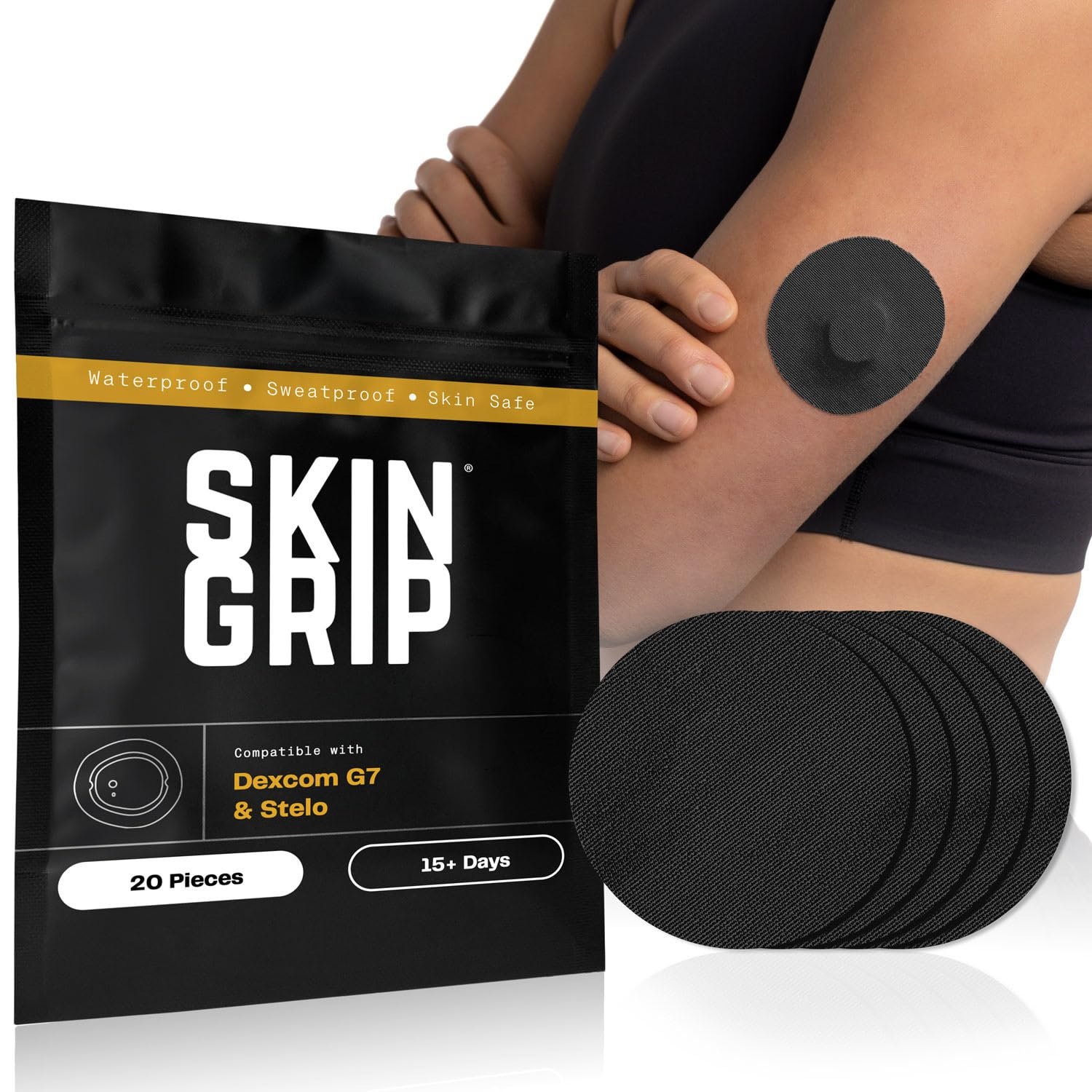 Skin Grip Adhesive Patches Compatible with Dexcom G7 & Stelo CGM Sensors