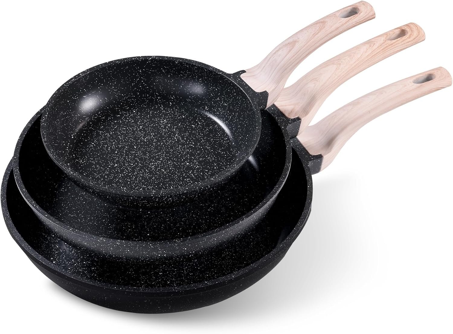CAROTE Non Stick Frying Pan, Black 8″+10″+12″ Granite Skillet Set
