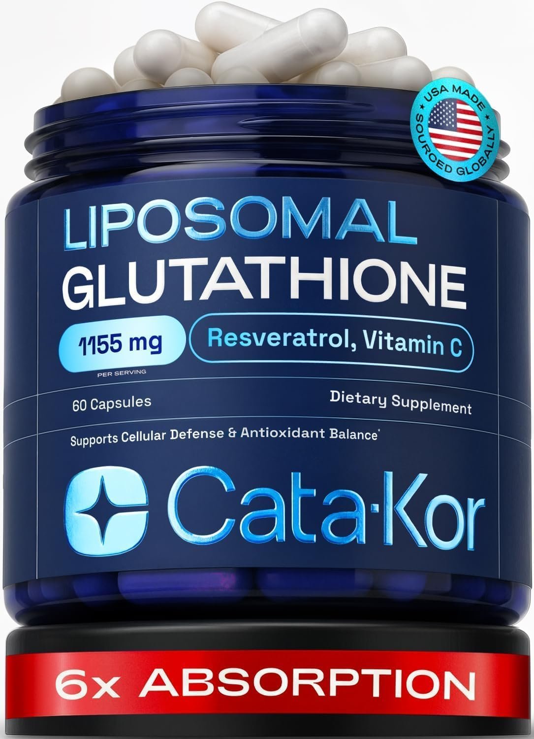 Cata-Kor Liposomal Glutathione & Resveratrol – Ultra High Absorption with Vitamin C, Selenium & Vitamin B2 (60 Count (Pack of 1))