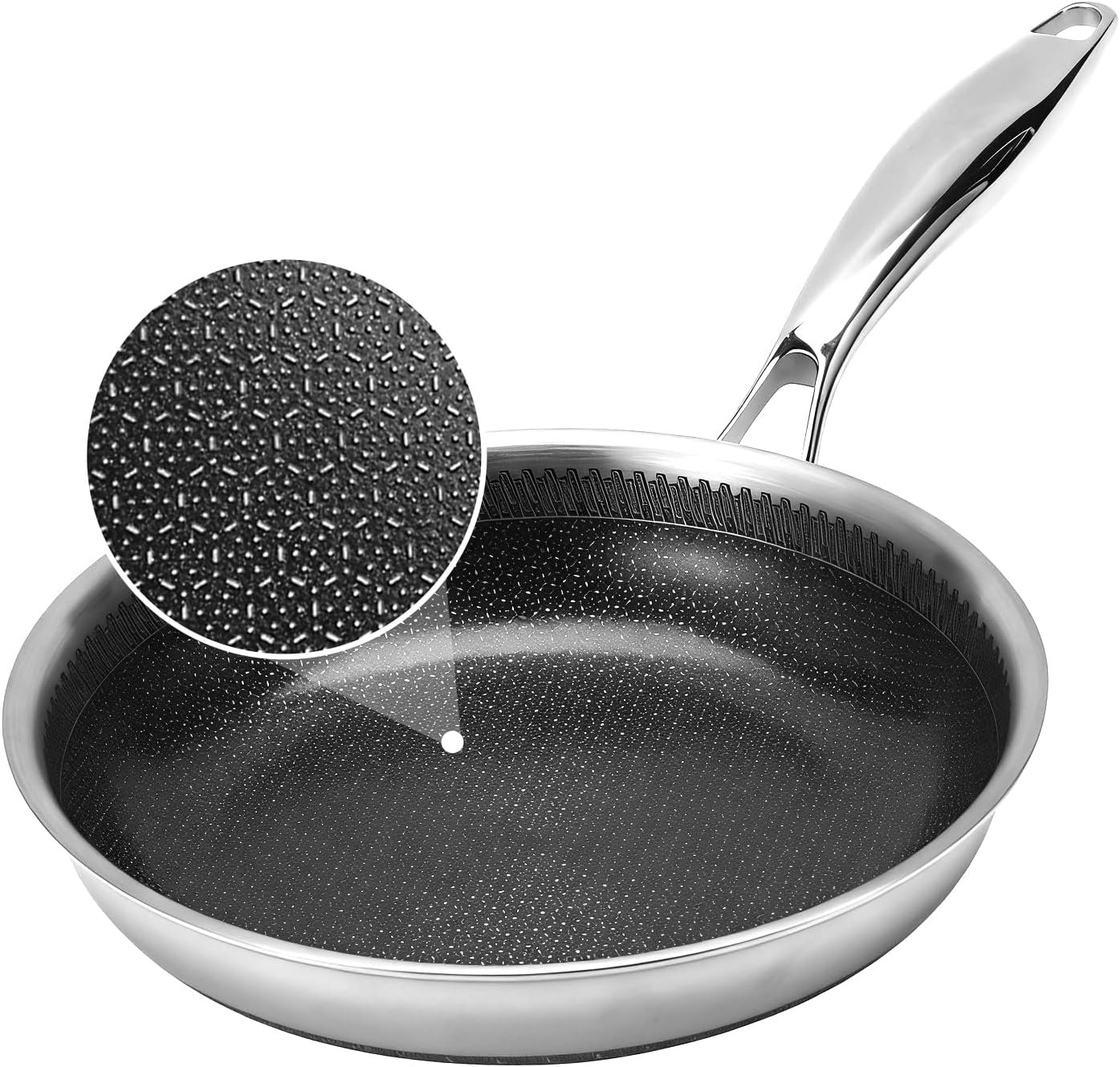 8-Inch Tri-Ply Stainless Steel Hybrid Frying Pan,Ceramic Nonstick Skillet, Induction & Oven Safe,PFAS/PFOA Free Professional Clad Cookware
