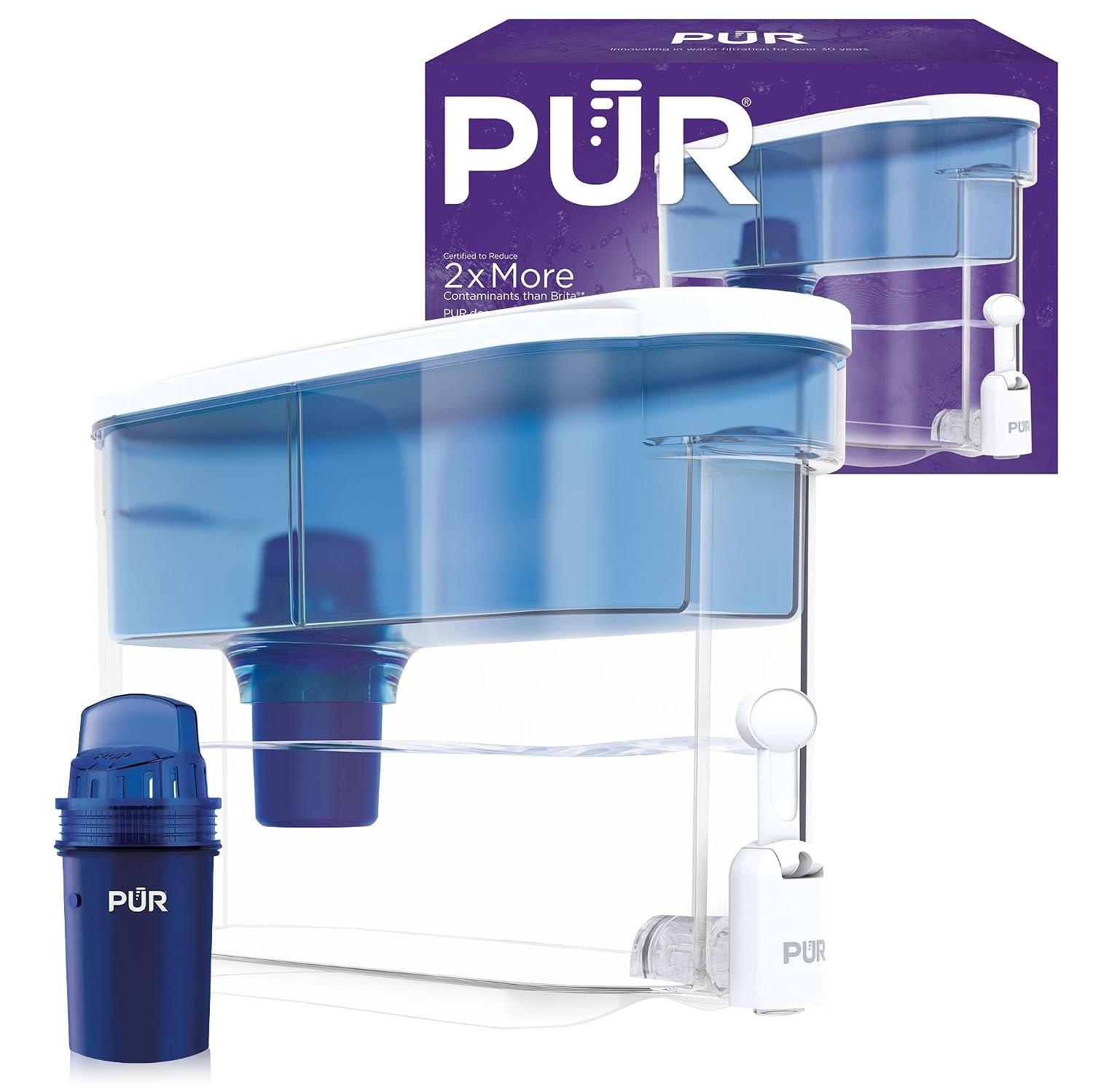 PUR 30-Cup Countertop Water Filter Dispenser for Fridge, White/Blue