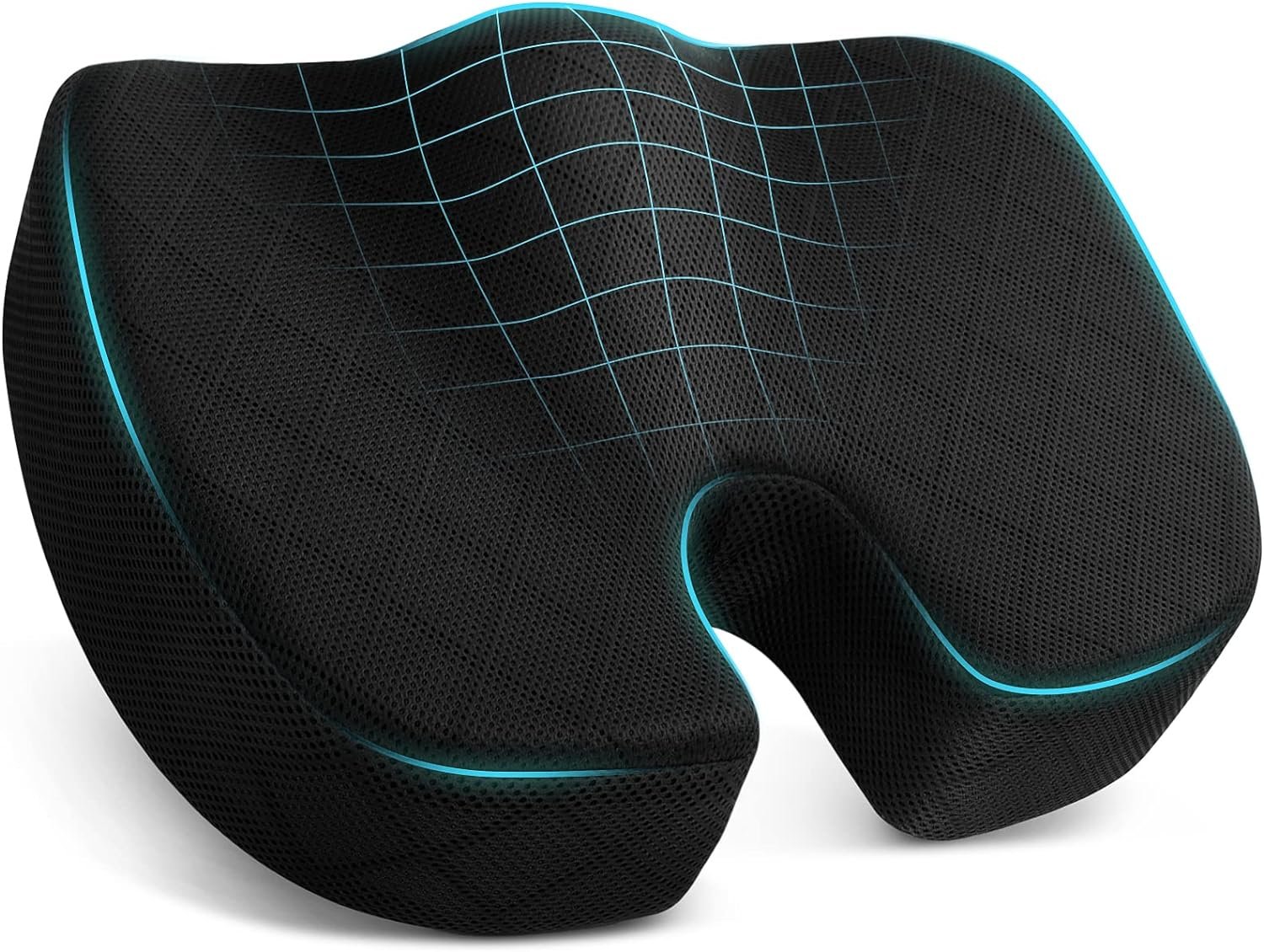 TushGuard Seat Cushion, Memory Foam Office Chair Cushion – Black, Large