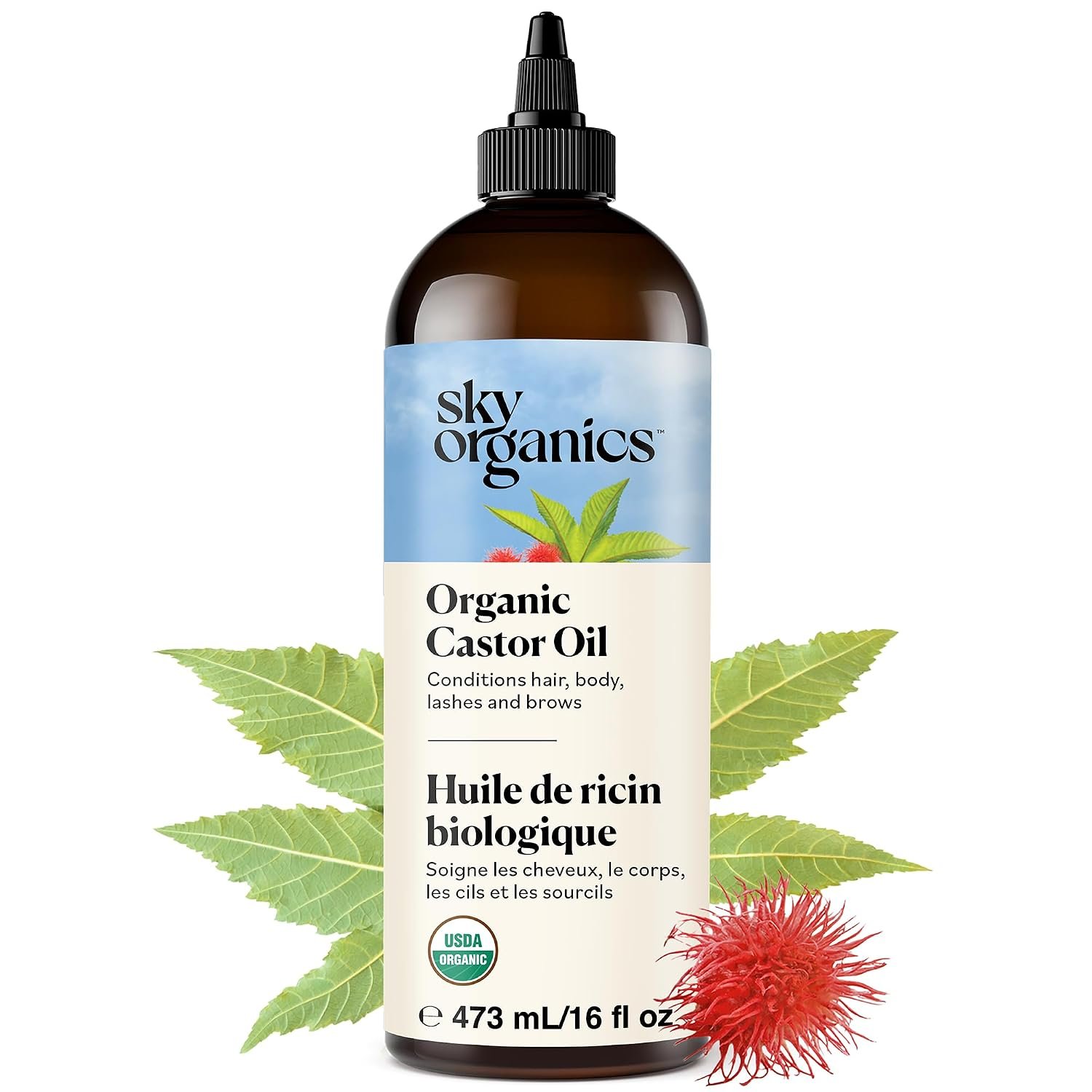 Sky Organics Organic Castor Oil 16oz, Pure, Cold Pressed and Hexane Free