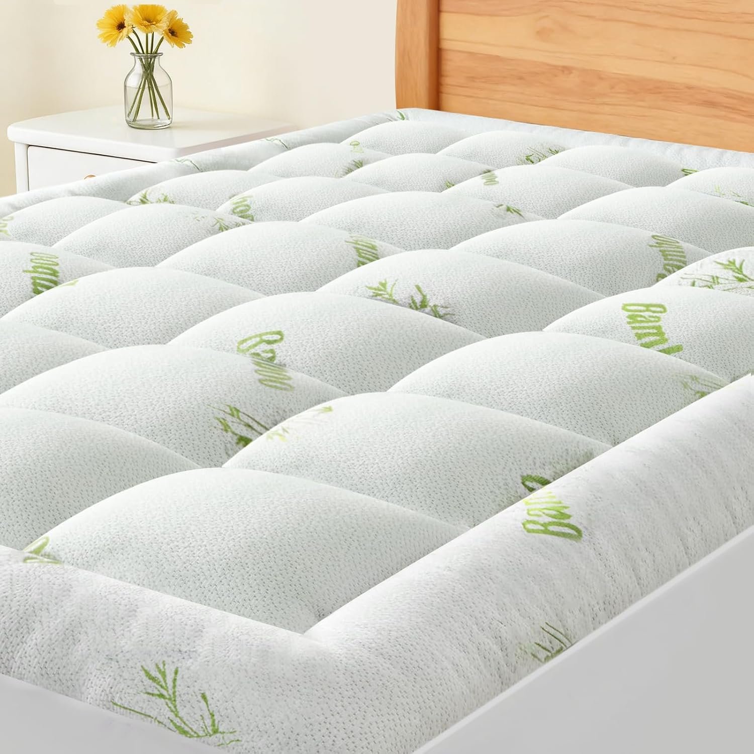 Sweetcrispy Full Size Cooling Bamboo Mattress Topper with Deep Pockets