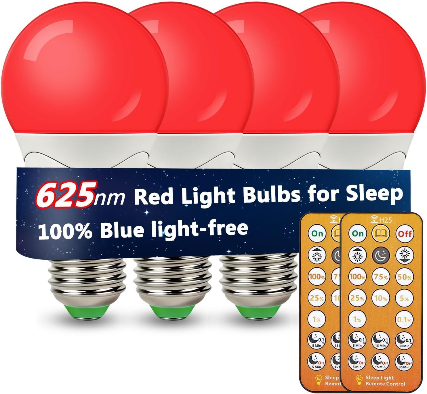 LED Red Light Bulbs for Sleep with Remote Control, E26 Circadian Light Bulb A15, 5W(40W Equivalent) for Sleep Therapy, Baby Nursery, Bedroom (4 Packs)