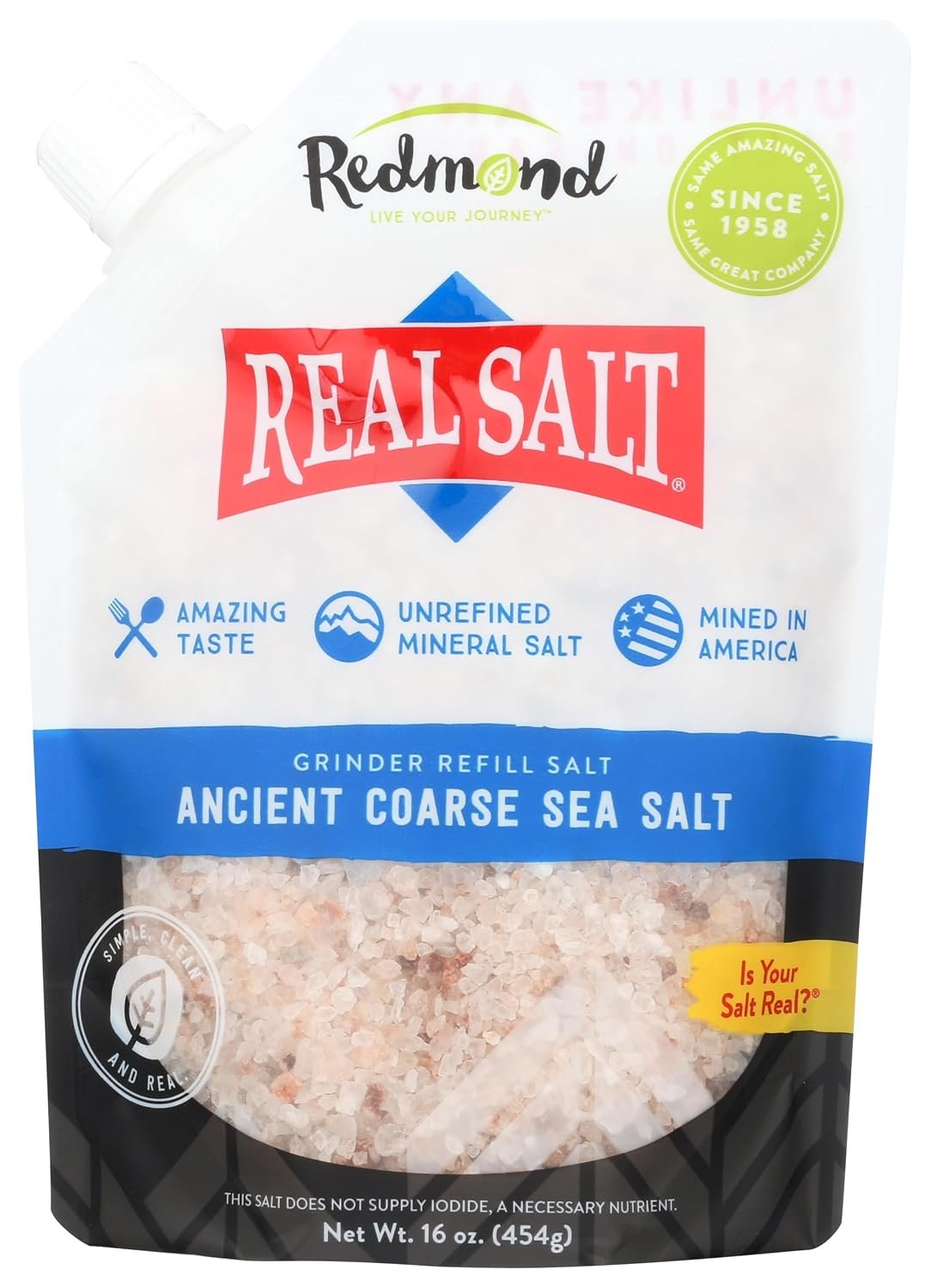 Redmond Real Salt – Coarse Sea Salt, Natural Unrefined, 16 Oz Pouch