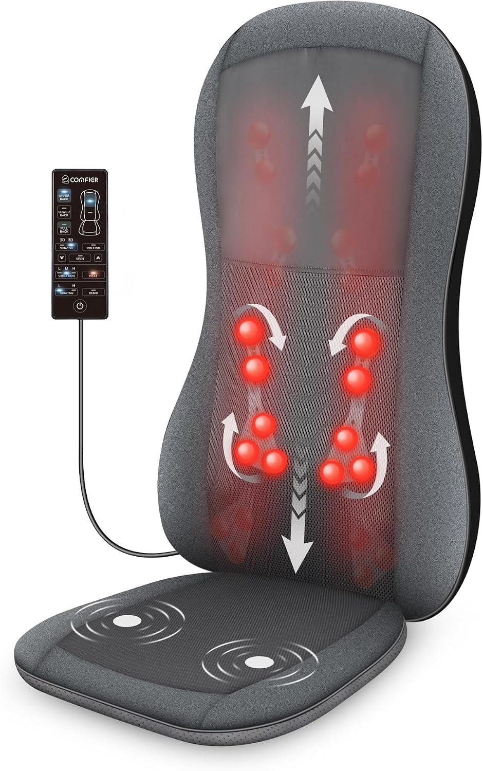 COMFIER Shiatsu Back Massager with Heat, 2D/3D Massage Chair Pad, 10 Nodes
