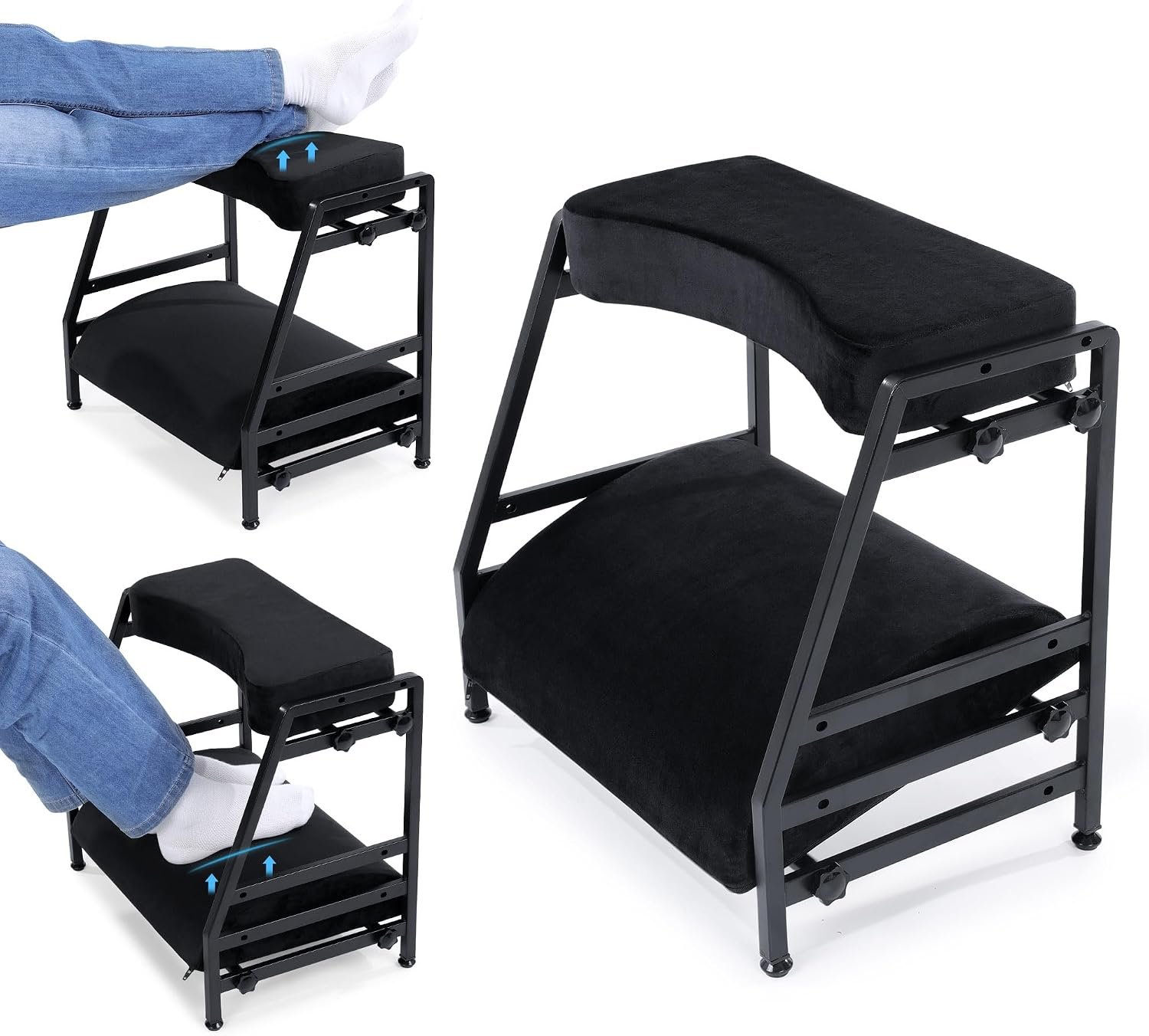 BALAPET Adjustable Double Step Footrest, High-Density Foam with Sturdy Iron Frame Foot Rest Under Desk for Office, Ergonomic Footrest with Washable Cover for Desk Work, Home,Patented Design(Black)