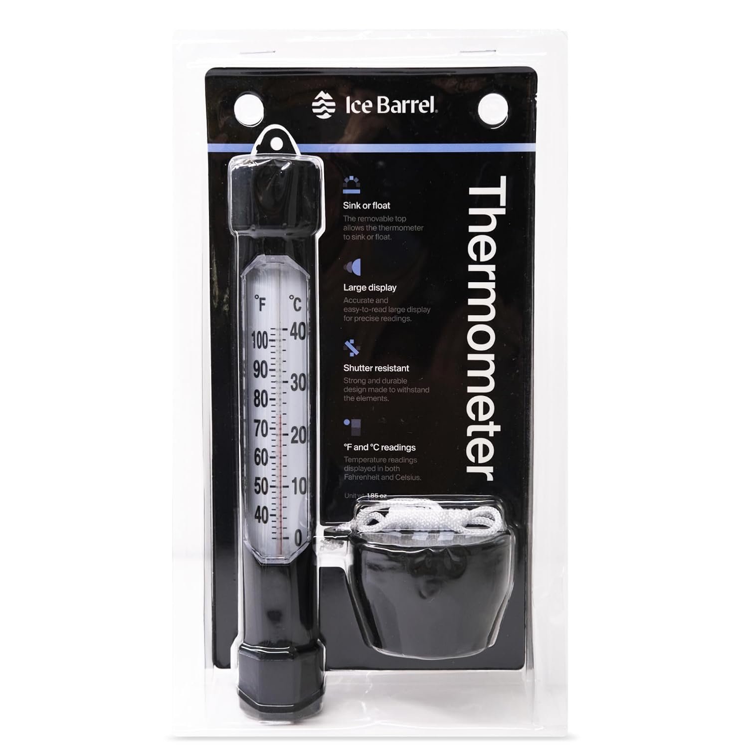 Ice Barrel Ice Bath Thermometer Large Display Shatter Resistant F & C