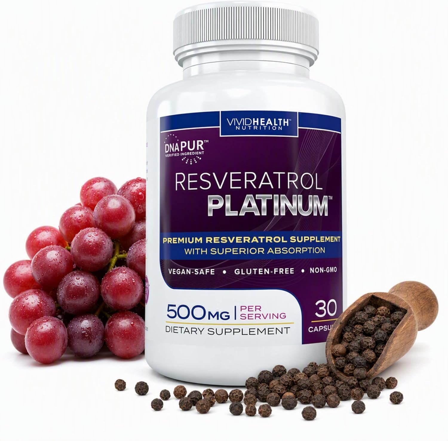 Resveratrol Platinum 500mg Resveratrol Supplement, 250mg Trans-Resveratrol