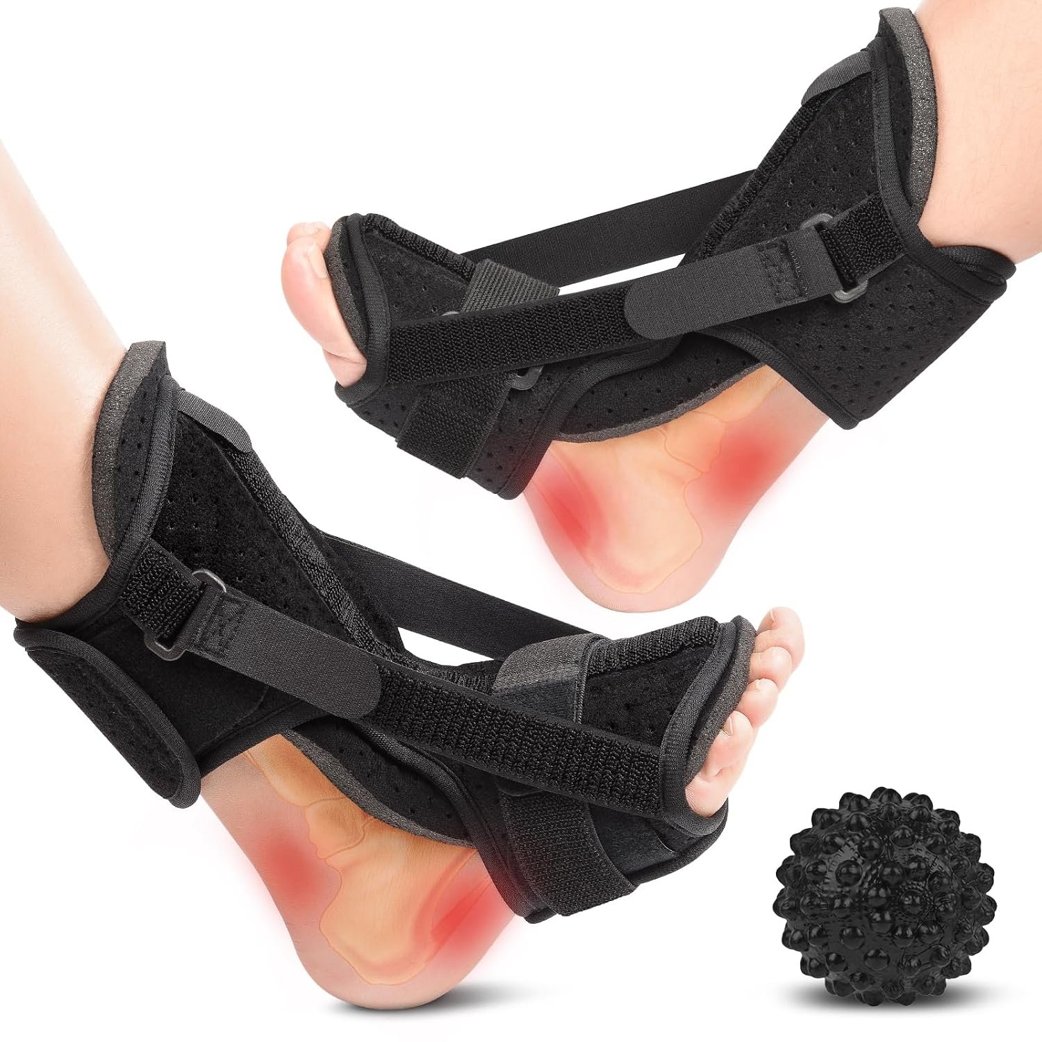 Plantar Fasciitis Brace Night Splint with Soft Memory Foam Pad: 2 Packs Upgraded For Achilles Tendonitis Relief Foot Drop Heel Arch Ankle Pain Support for Women Men