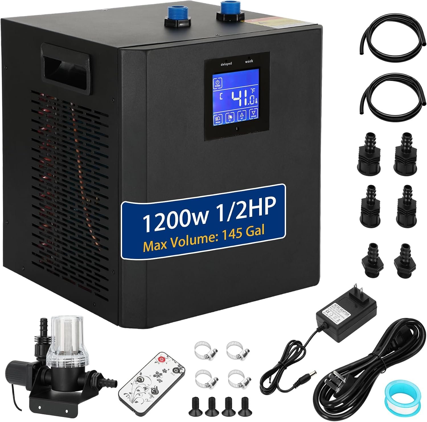 1/2HP 1200w Ice Bath Water Chiller for Cold Plunge Tubs,1/2 HP Water Chiller 145 Gal, Universal Cold Bath Restores Ice Bath Chiller Cooling Chiller with Water Pump and Hoses (500L 1/2HP) 110V