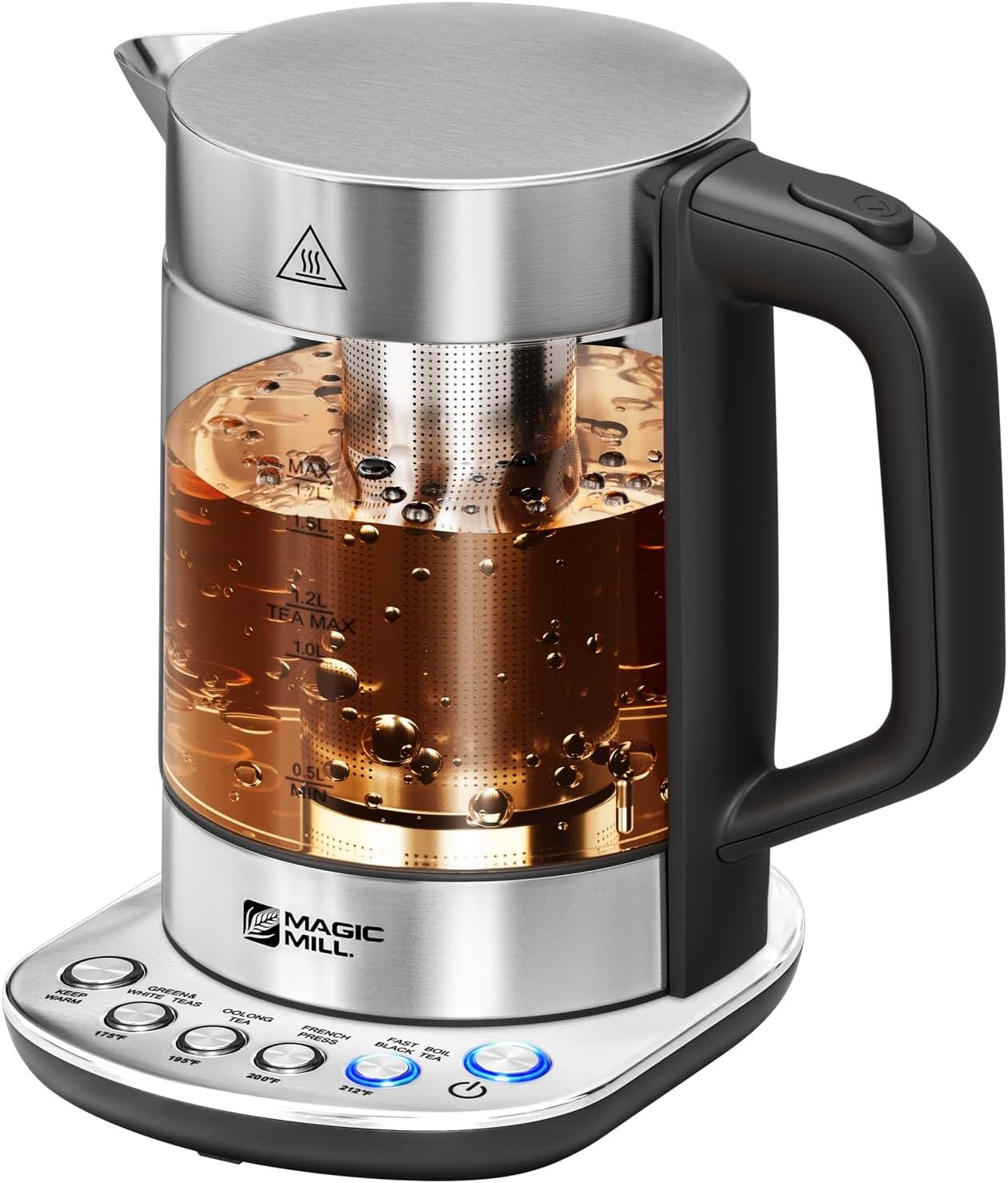 Magic Mill Pro Electric Kettle with tea Infuser and Temperature Control – Keep Warm Function, Rapid Boil, Automatic Safety Shut Off, BPA Free, No Plastic on Water, British Patent Technology,Large 1.7L