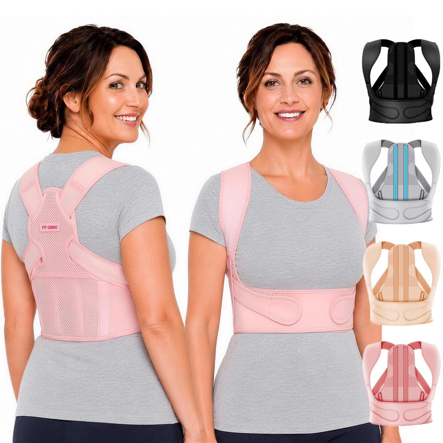 Fit Geno Posture Corrector for Women Lite, Upper Back Brace for Slouching